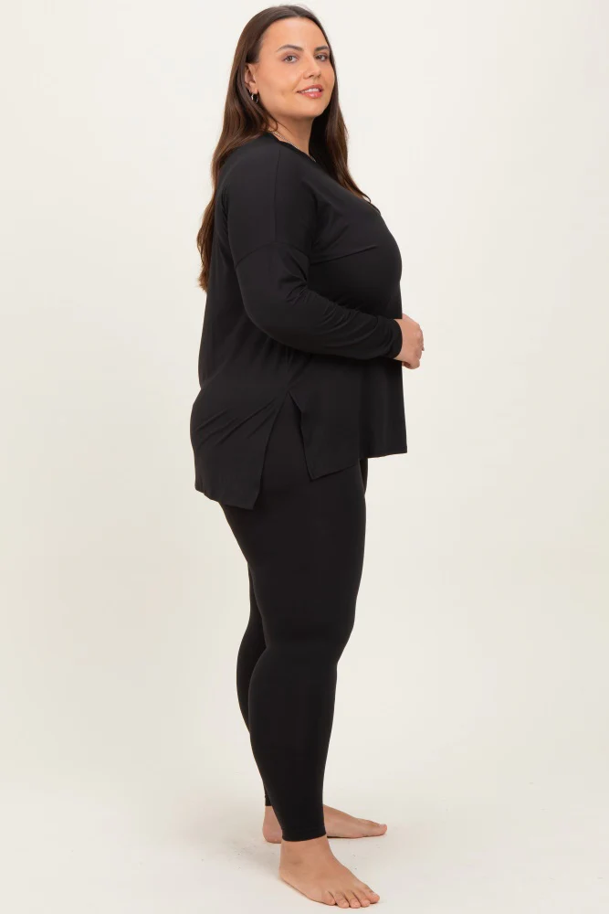 Black Brushed Knit Oversized Top and Legging Plus Set - Image 3