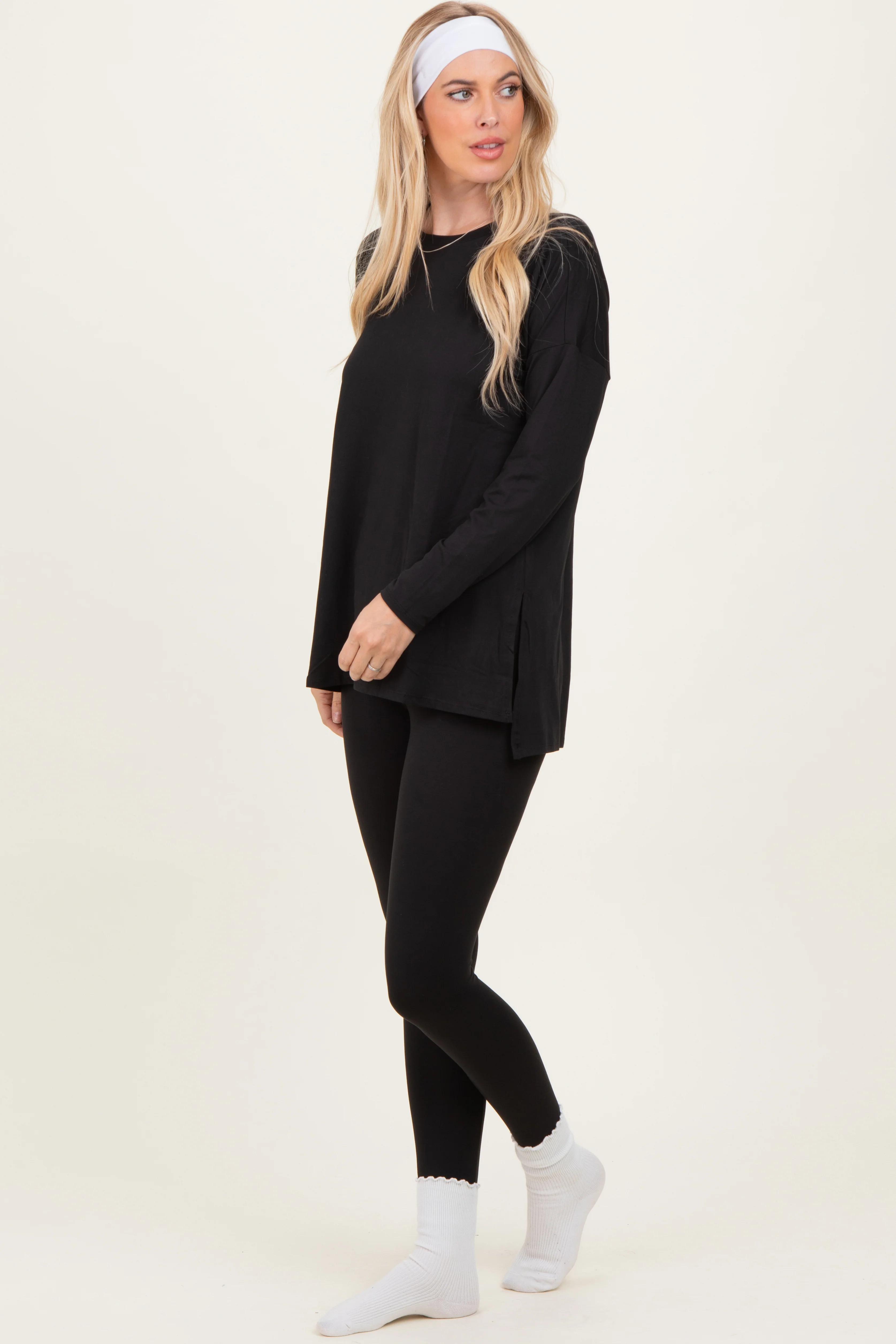 Black Brushed Knit Oversized Top and Legging Set - Image 2