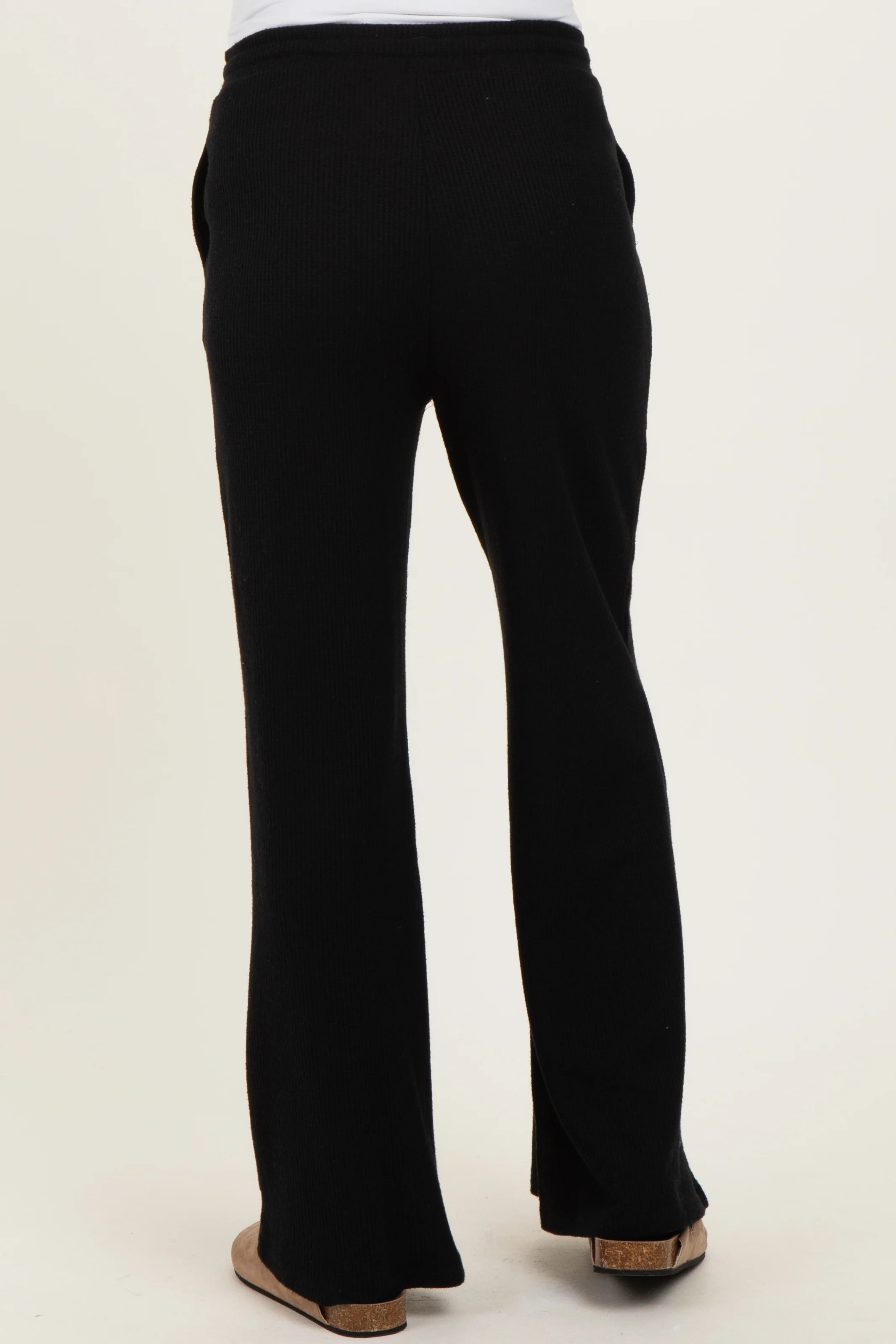 Black Brushed Ribbed Knit Maternity Lounge Pants - Image 4