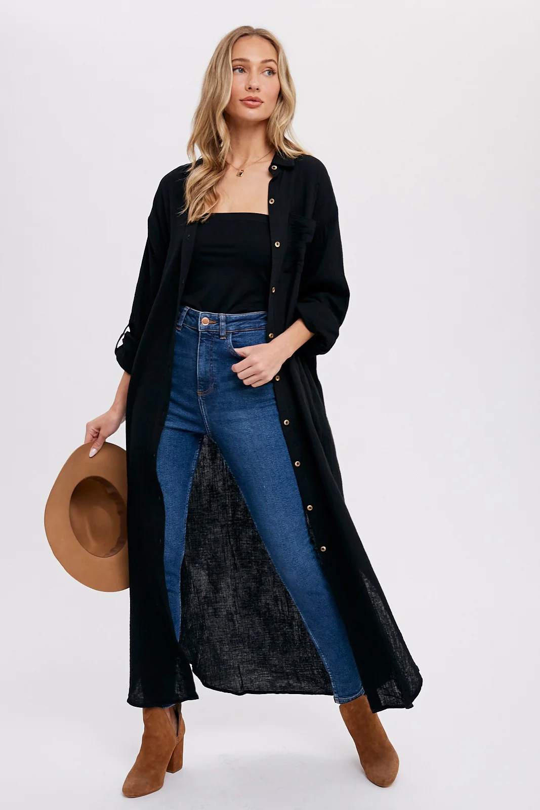 Black Button Down 3/4 Sleeve Maternity Midi Dress - Image 5