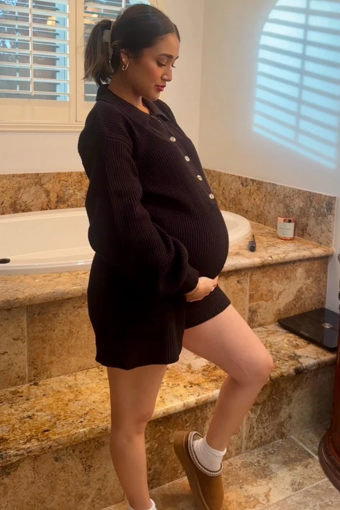 Black Button Down Maternity Sweater Romper - Image 11