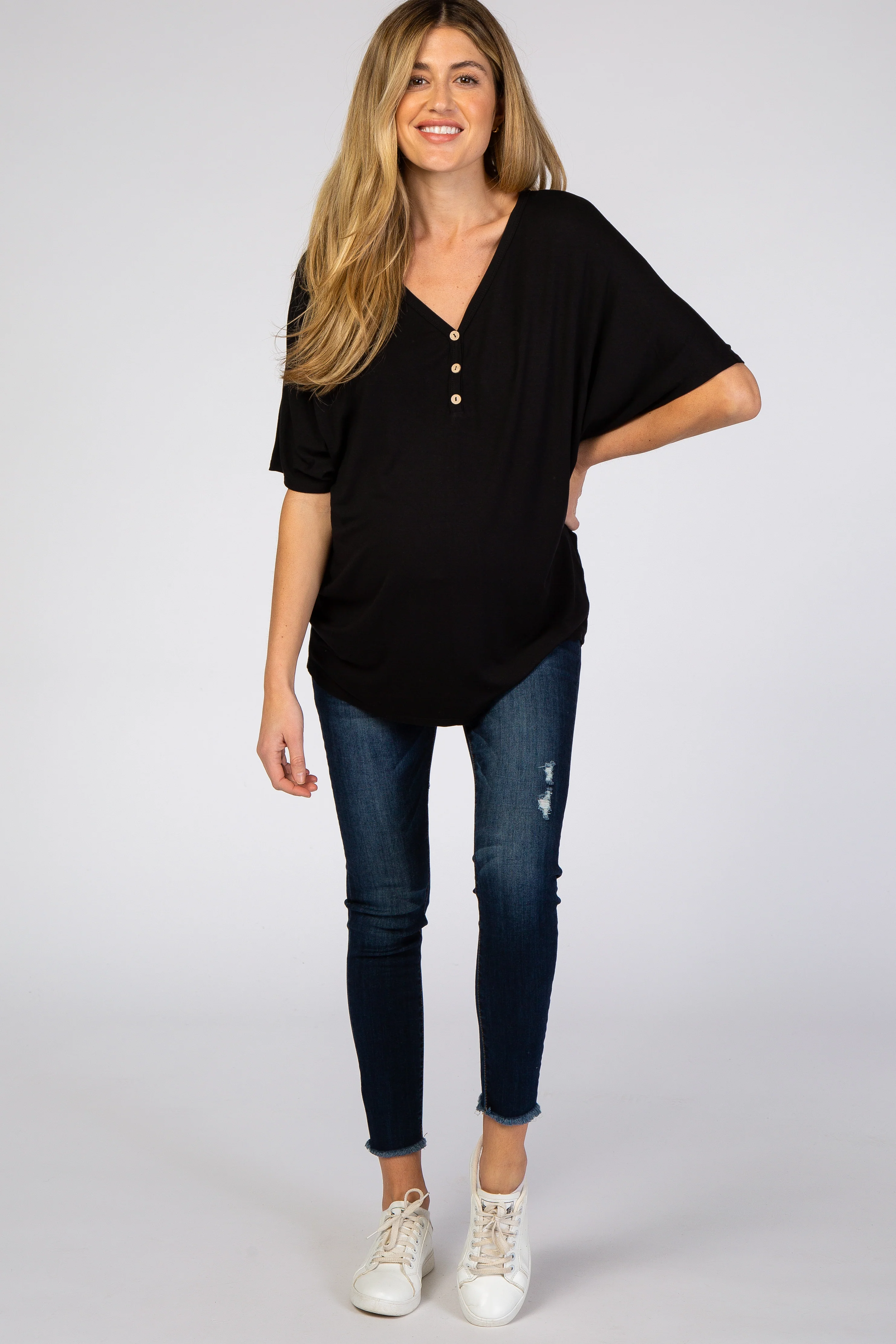 Black Button Front Maternity Tunic - Image 4