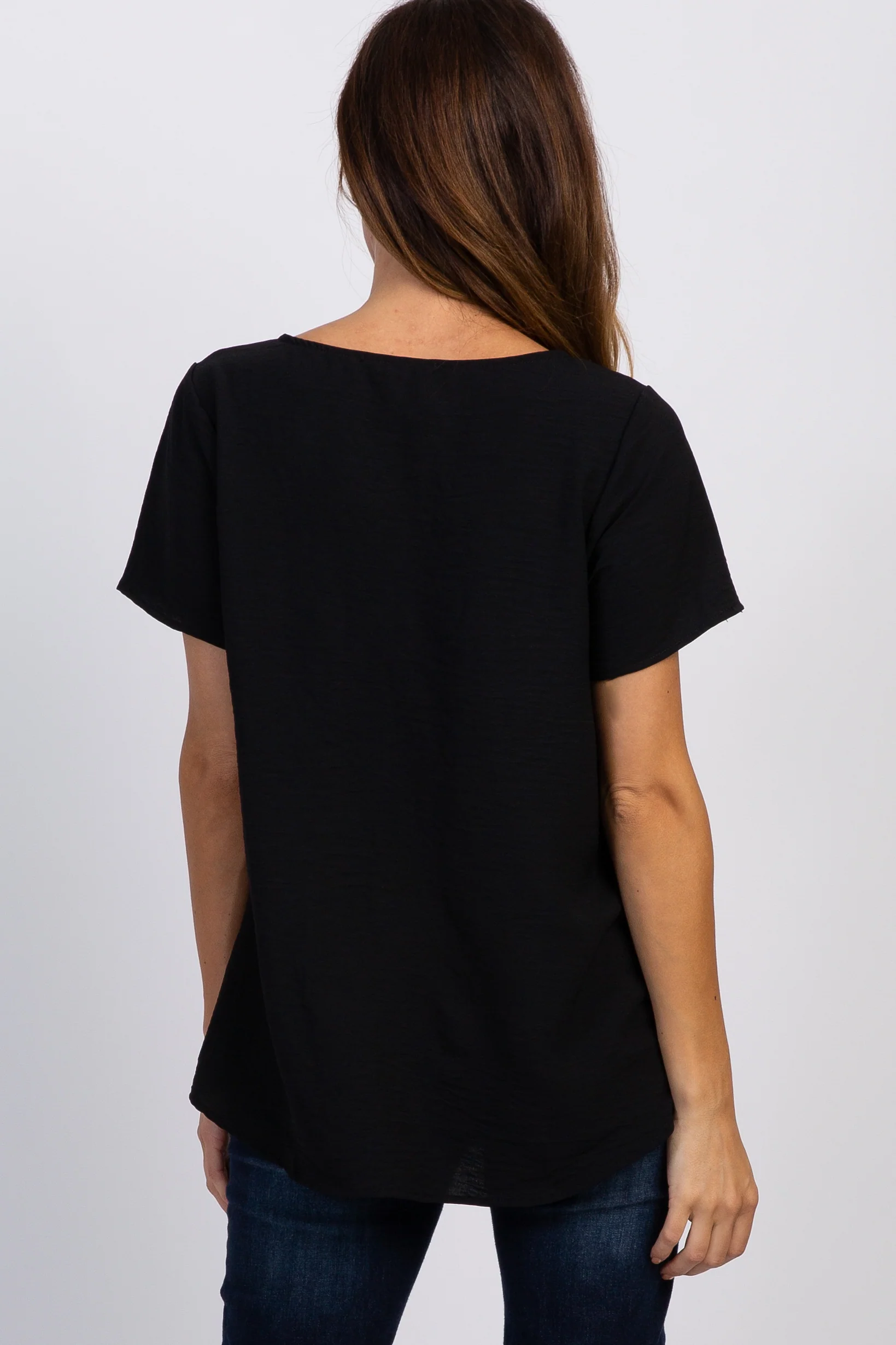 Black Button Tie Front Top - Image 3