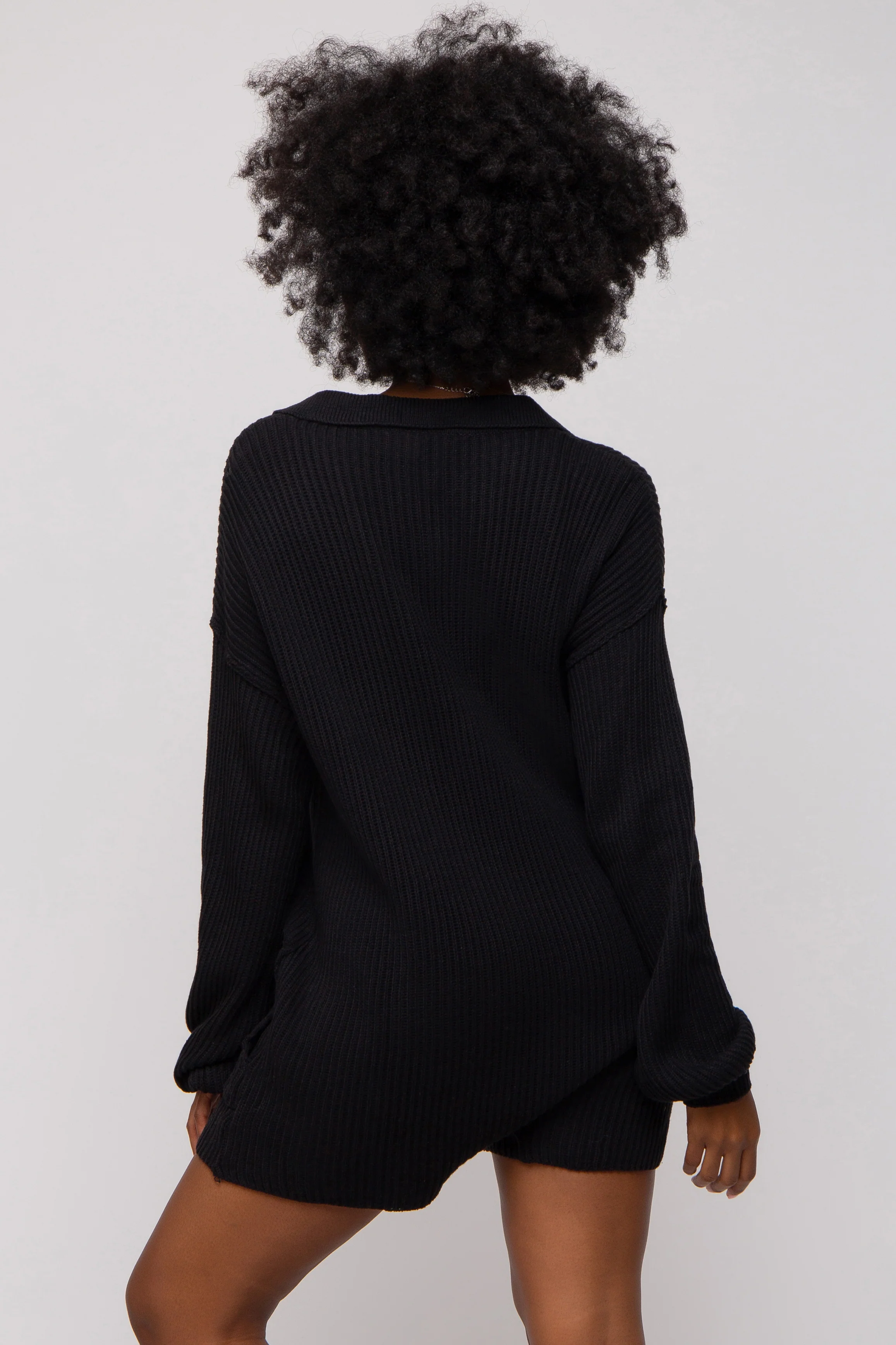 Black Button Up Sweater Romper - Image 4