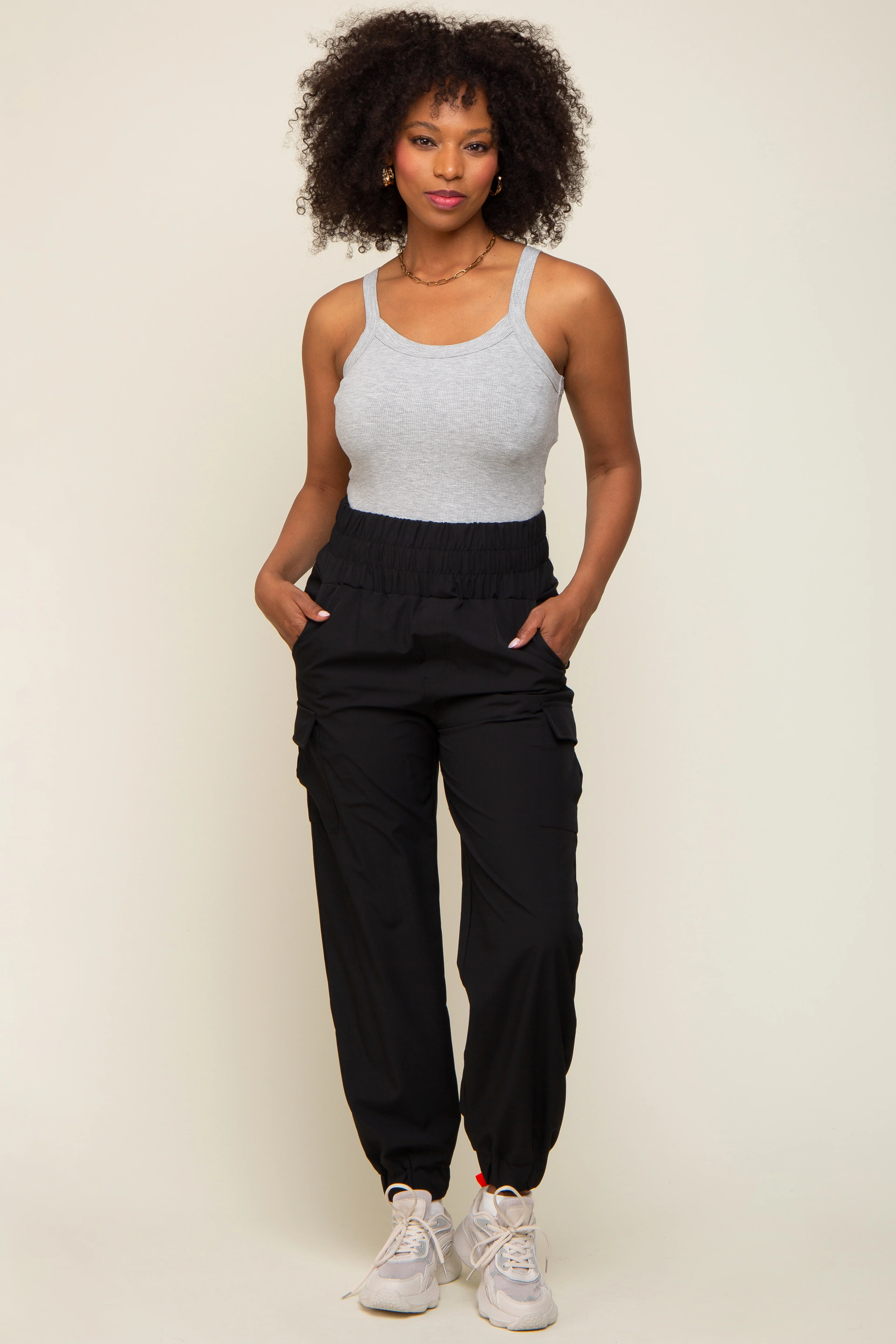 Black Cargo Pocket Maternity Joggers - Image 11