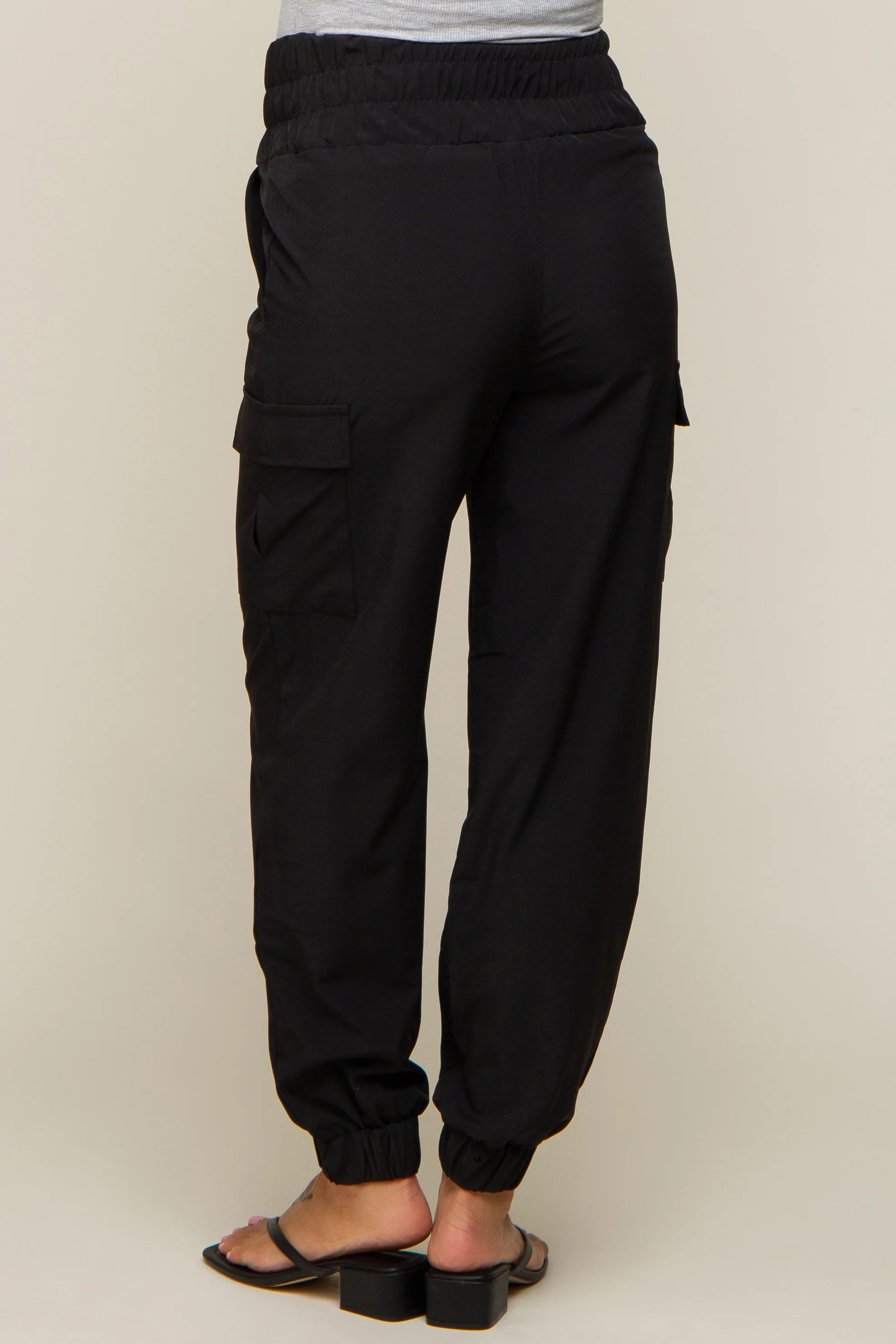 Black Cargo Pocket Maternity Joggers - Image 4