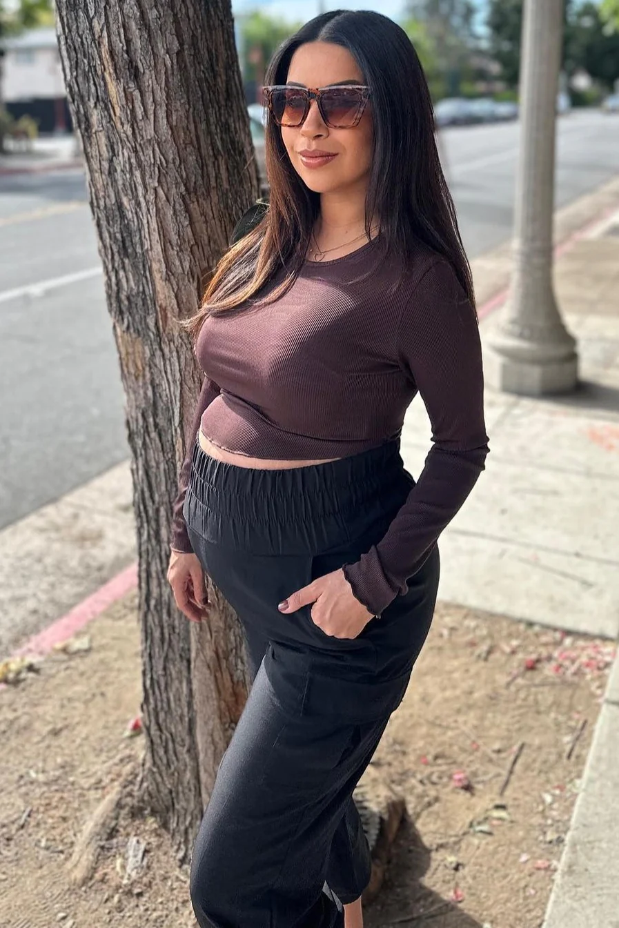 Black Cargo Pocket Maternity Joggers - Image 8