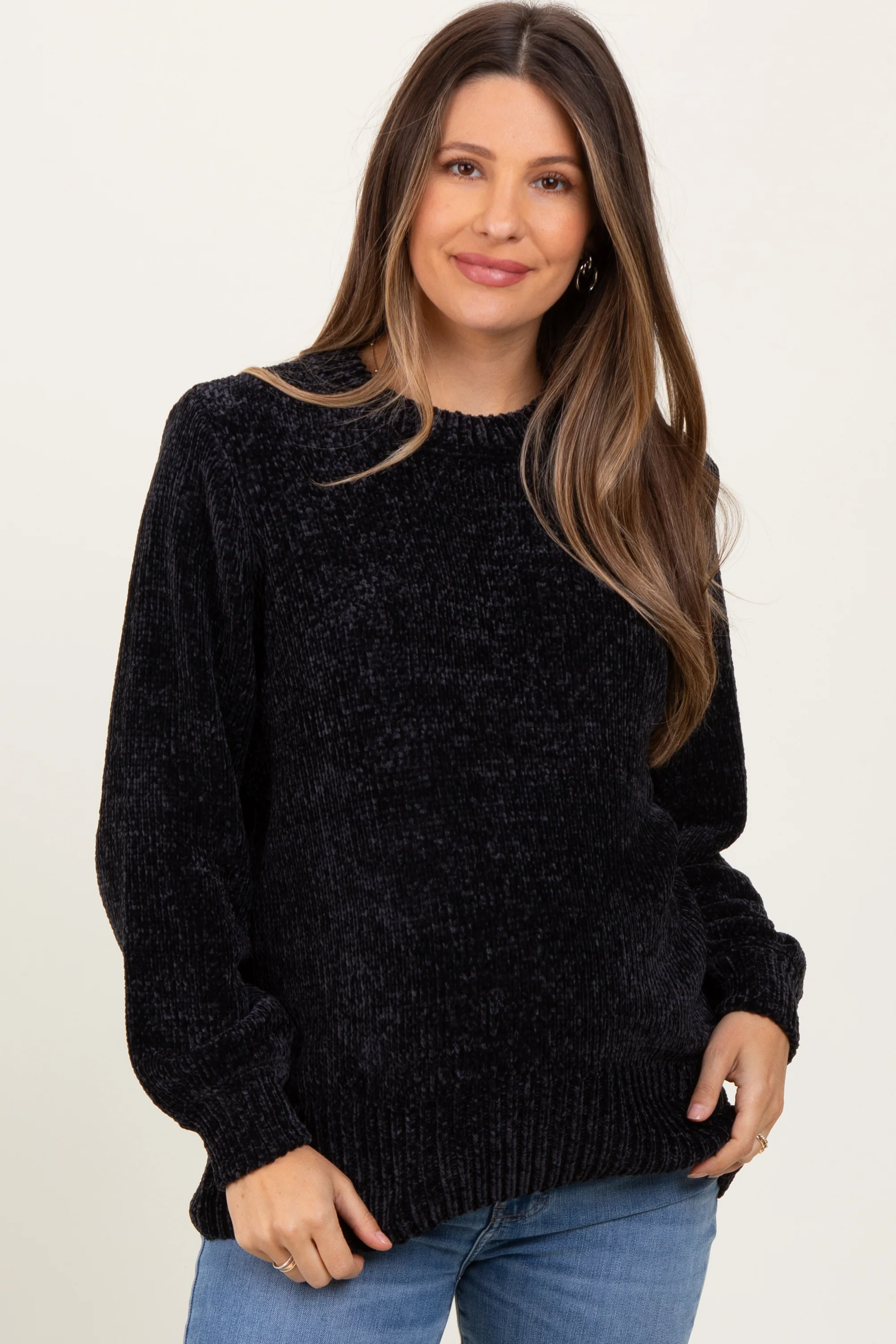 Black Chenille Knit Maternity Sweater - Image 2