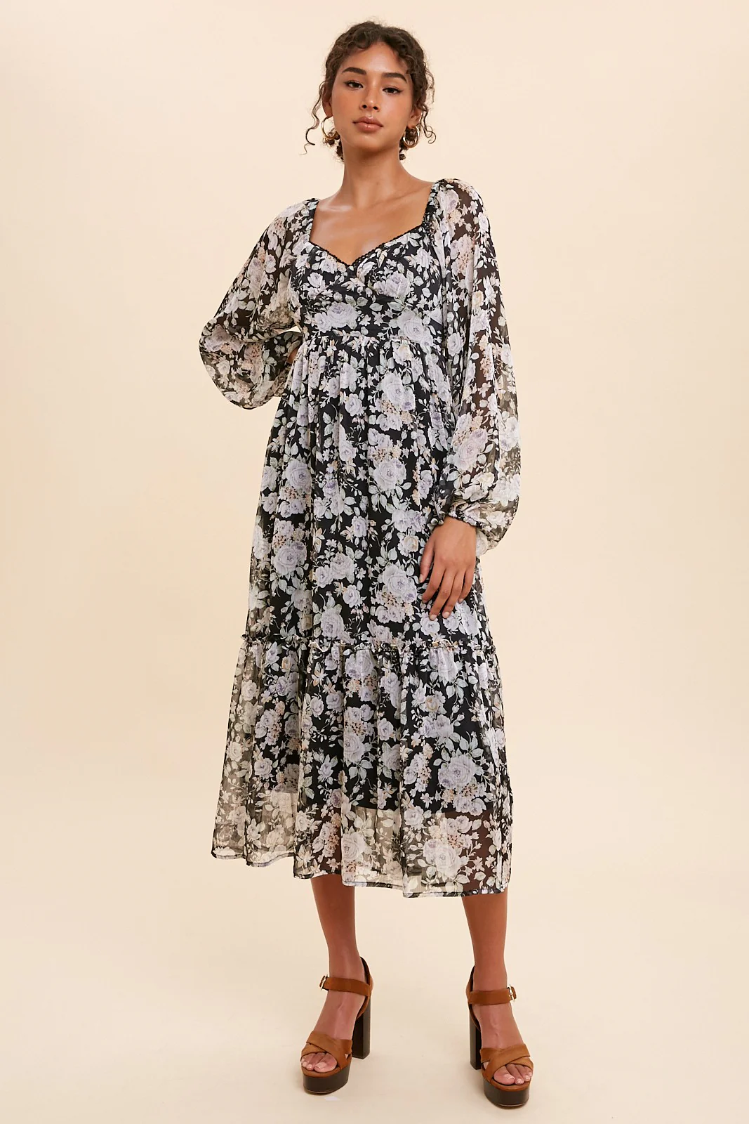 Black Chiffon Floral Maxi Dress - Image 2