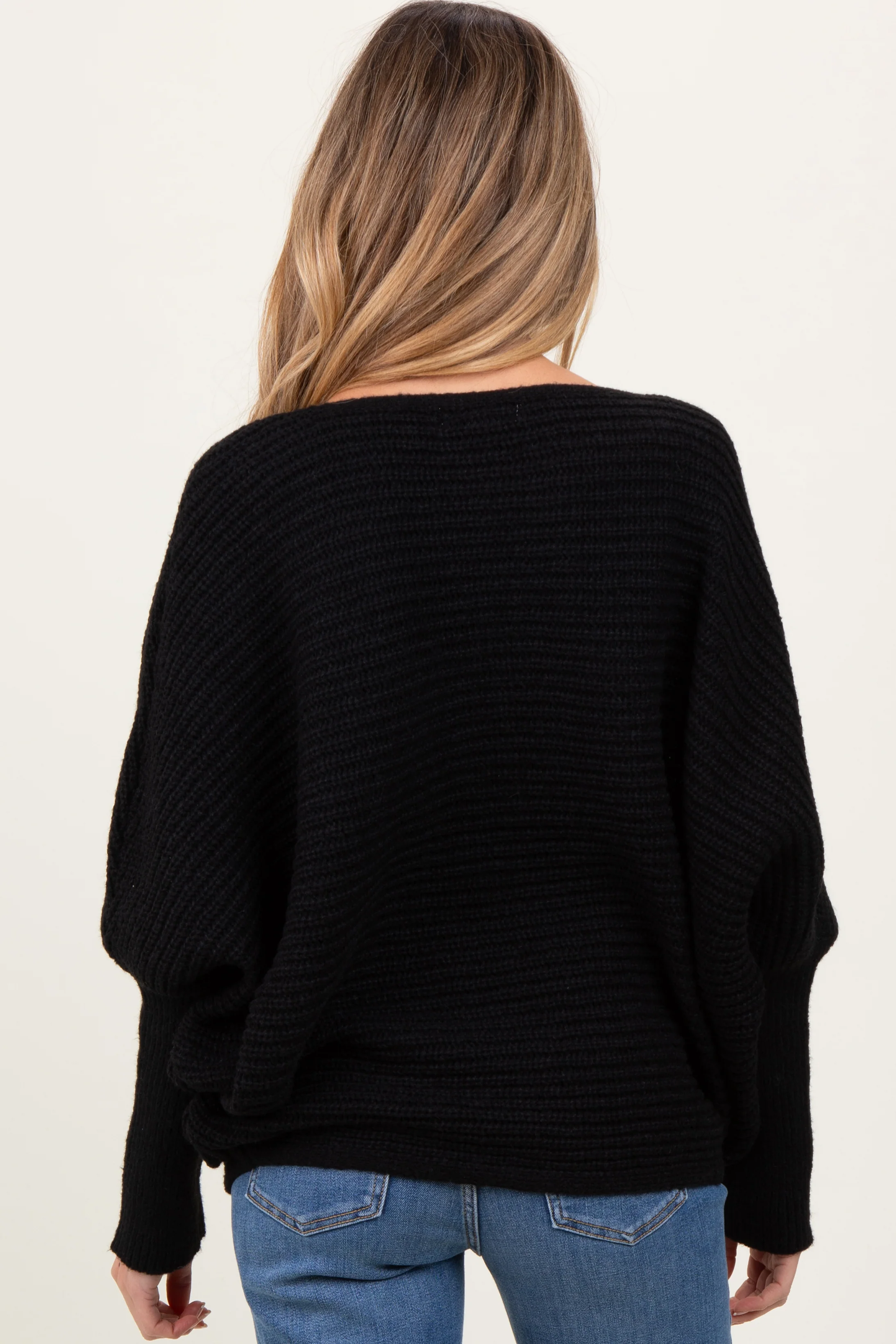 Black Chunky Knit Dolman Sleeve Oversized Maternity Sweater - Image 3