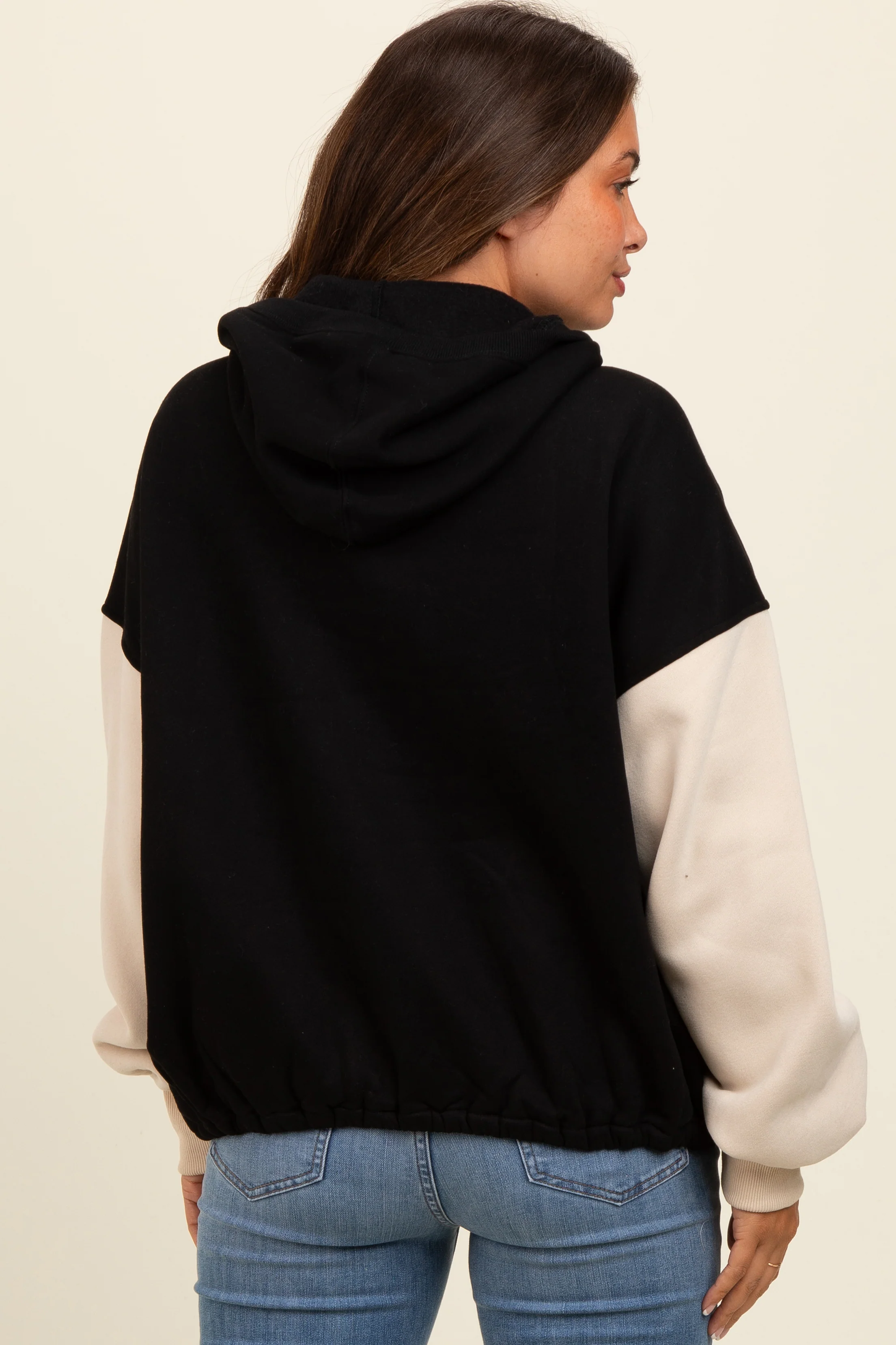 Black Coloblock Half Zip Maternity Hoodie - Image 4