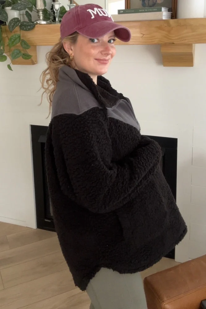 Black Colorblock Half Zip Fleece Maternity Pullover - Image 6