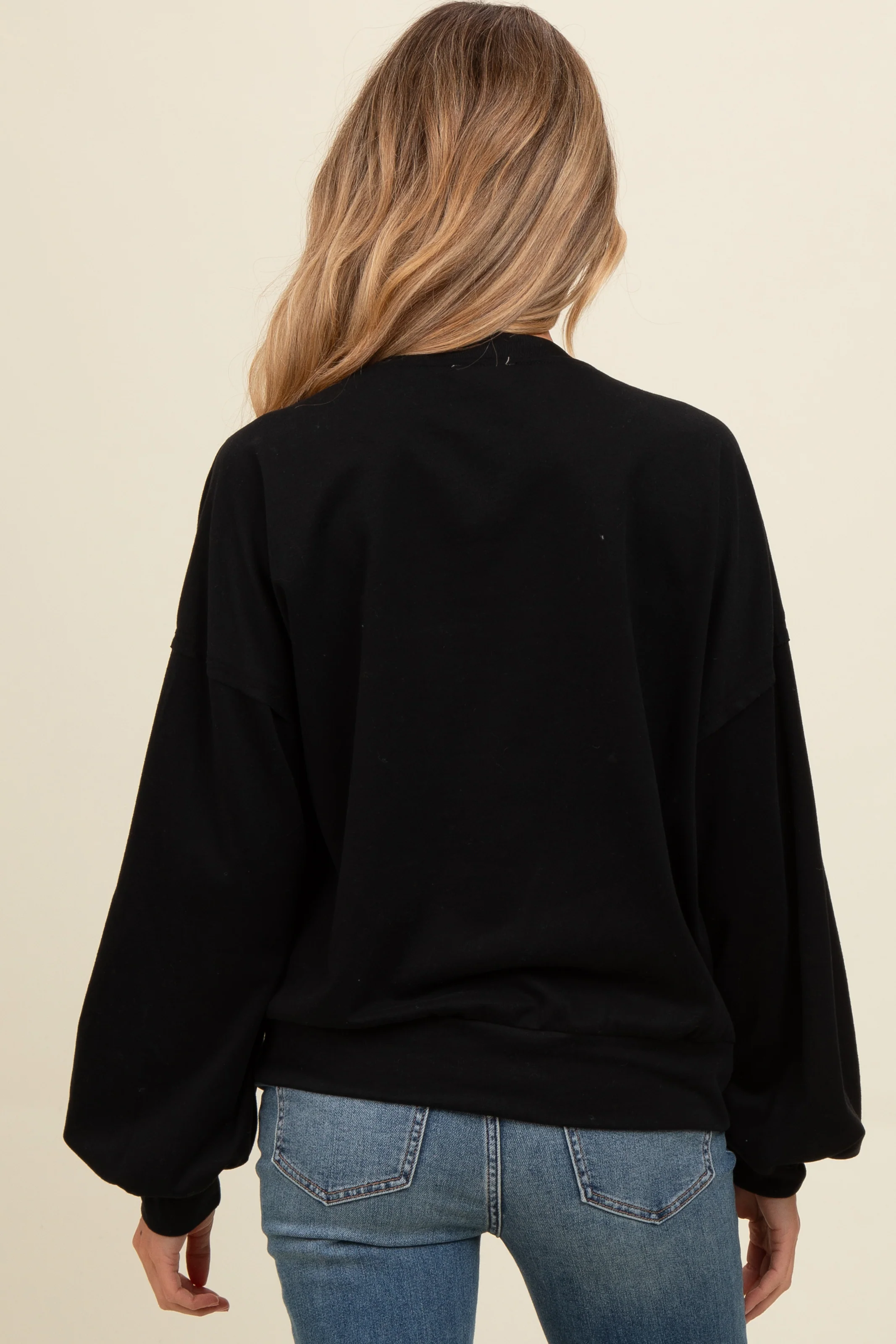 Black Colorblock Maternity Pullover Top - Image 3