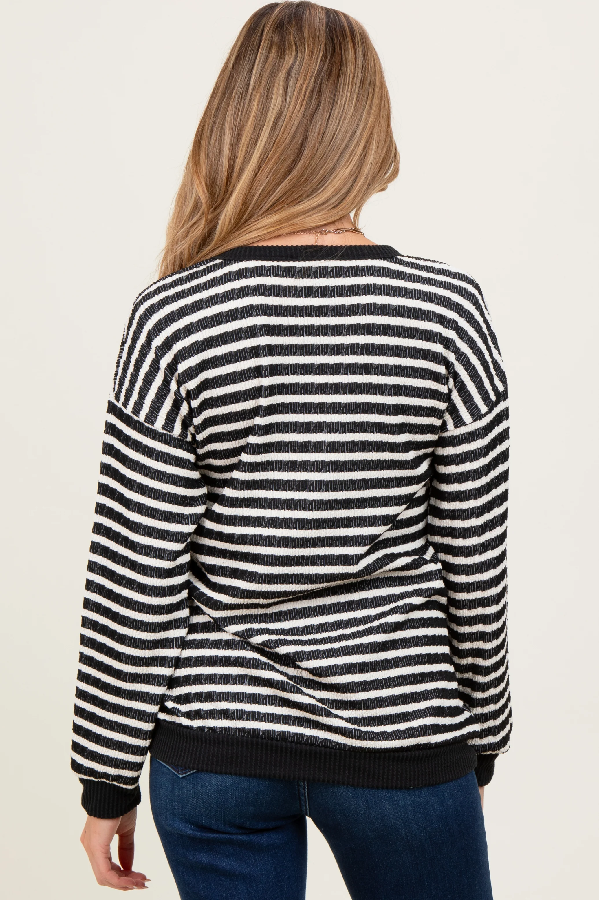 Black Contrast Rib Long Sleeve Maternity Pullover Top - Image 4