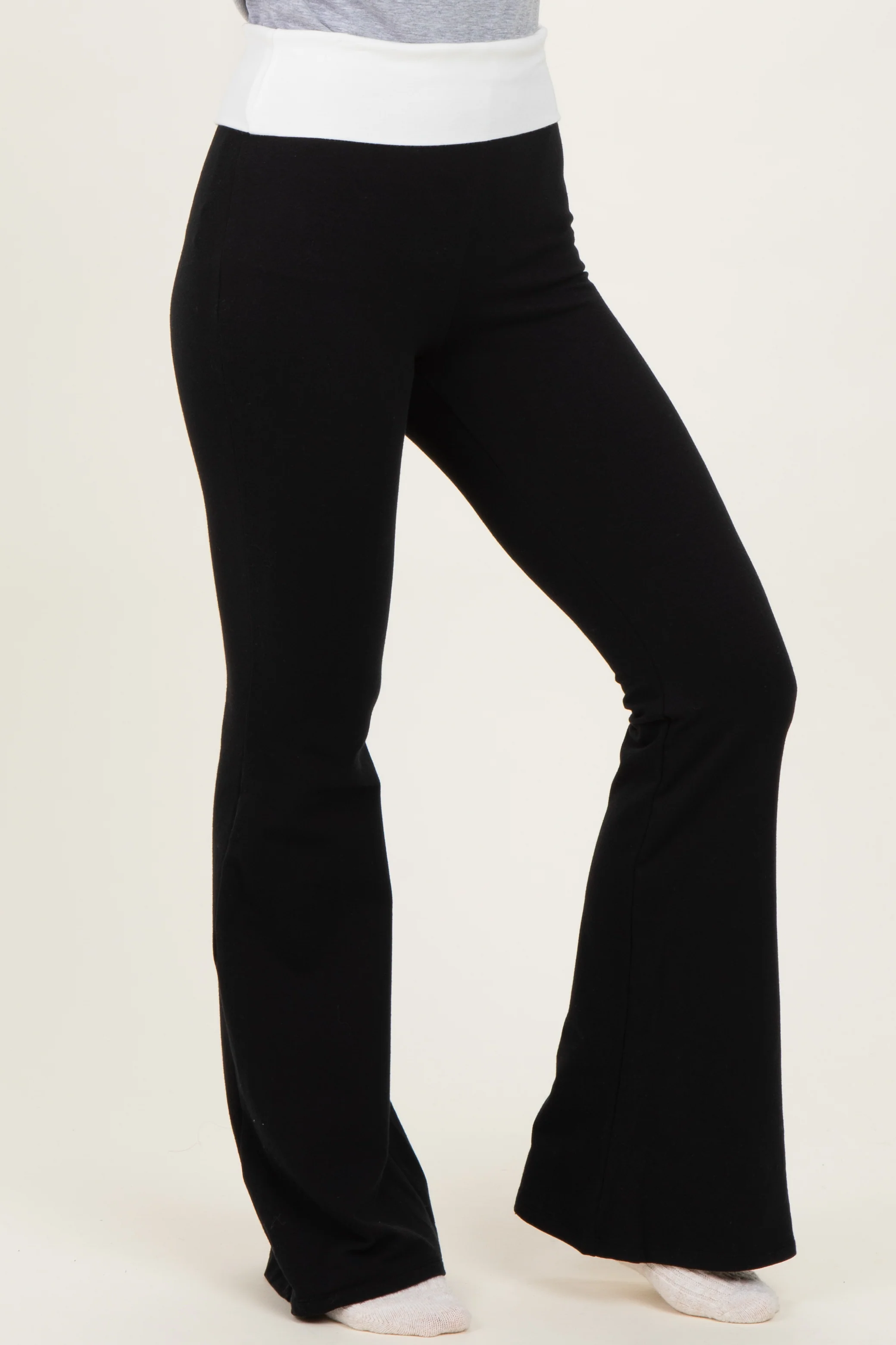 Black Contrast Waistband Flared Maternity Lounge Pants - Image 5