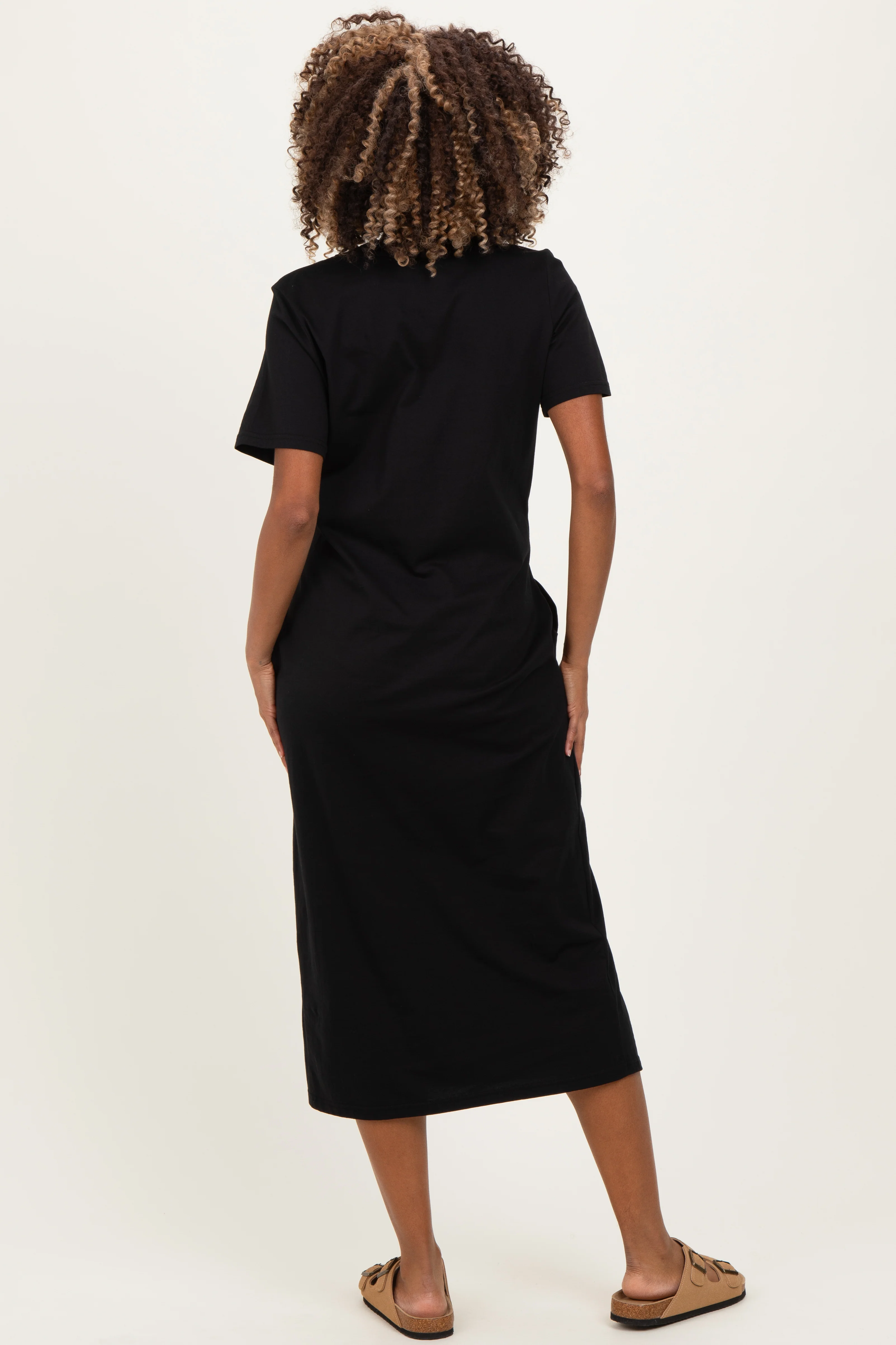 Black Cotton T-Shirt Maternity Midi Dress - Image 3