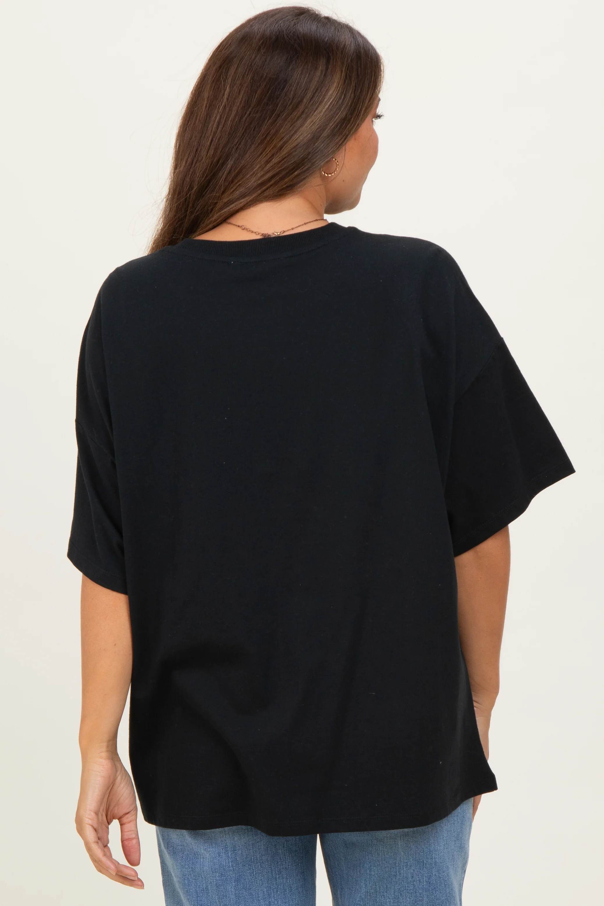 Black Crew Neck Short Sleeve Oversized Maternity T-Shirt - Image 4