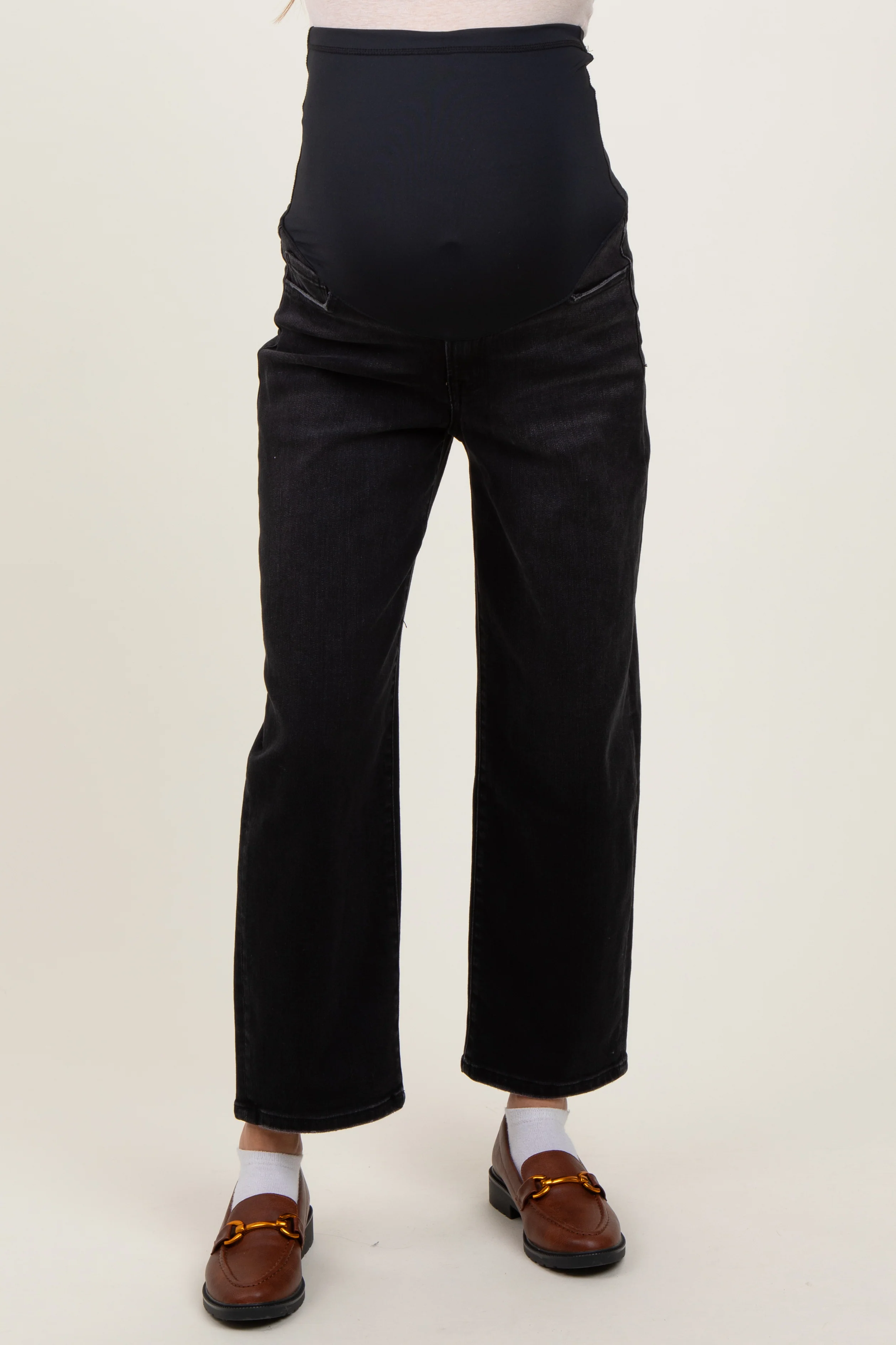 Black Cropped Wide Leg Maternity Jeans - Image 3