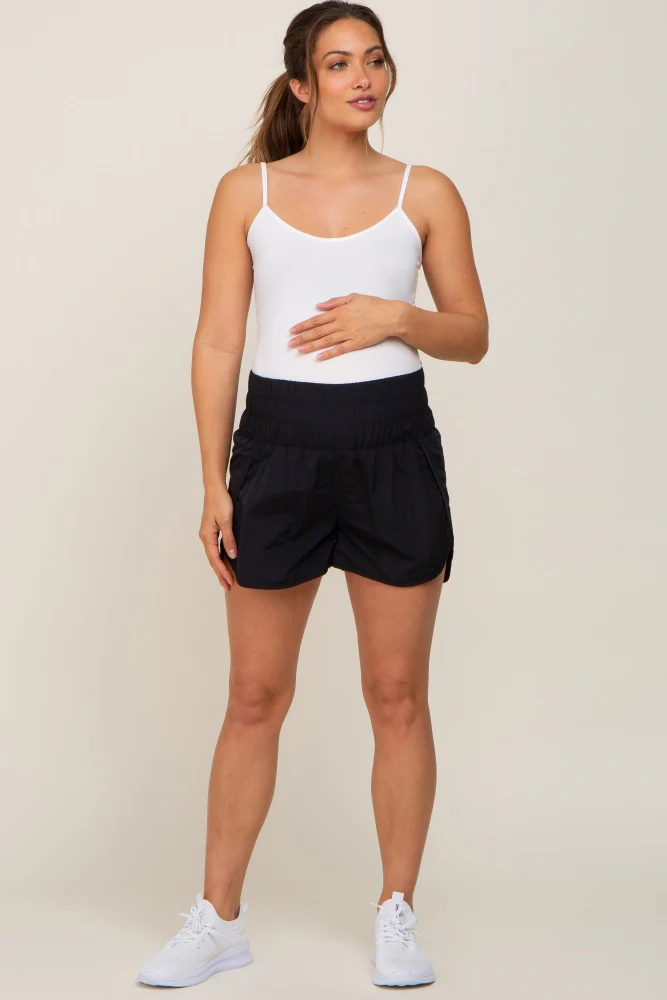Black Curved Hem Active Maternity Shorts - Image 5