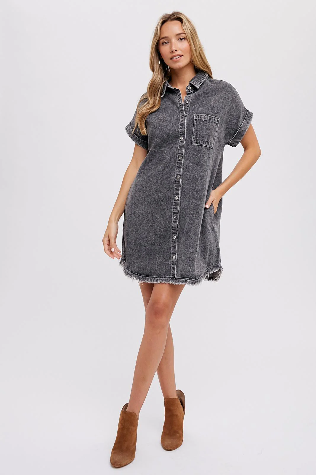 Black Denim Button Up Maternity Dress - Image 6