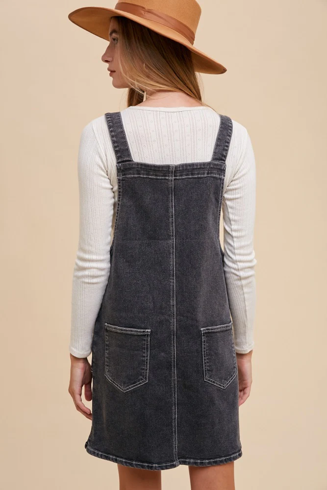 Black Denim Overall Dress - Image 3