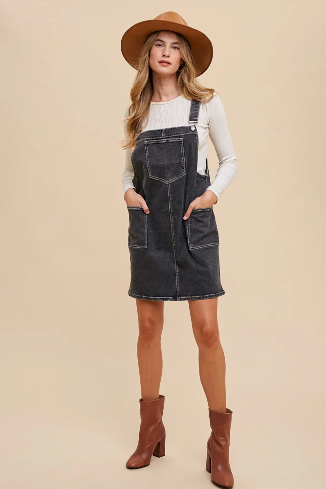 Black Denim Overall Dress - Image 4