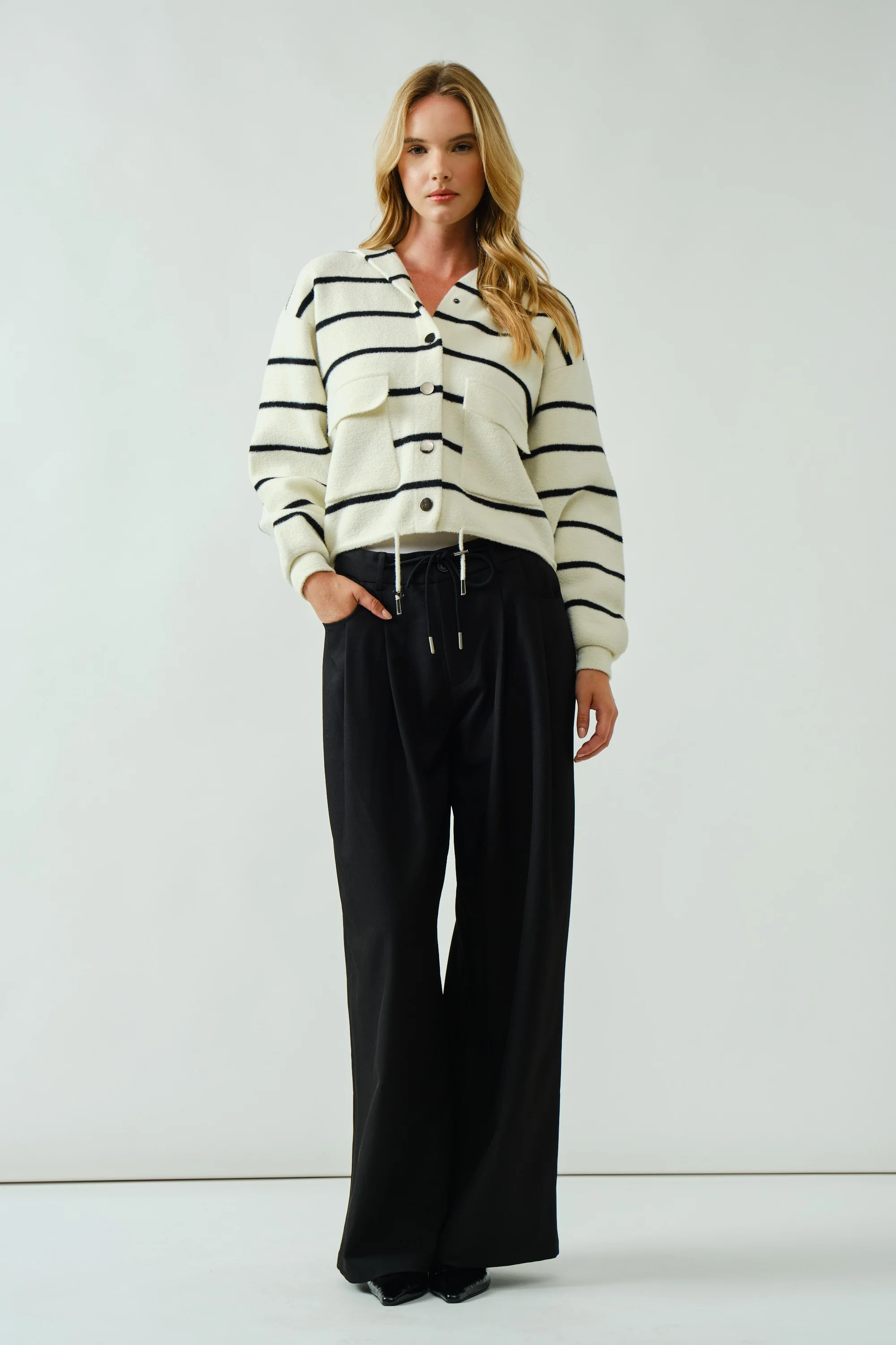 Black Drawstring Pleated Maternity Wide Leg Trousers - Image 5