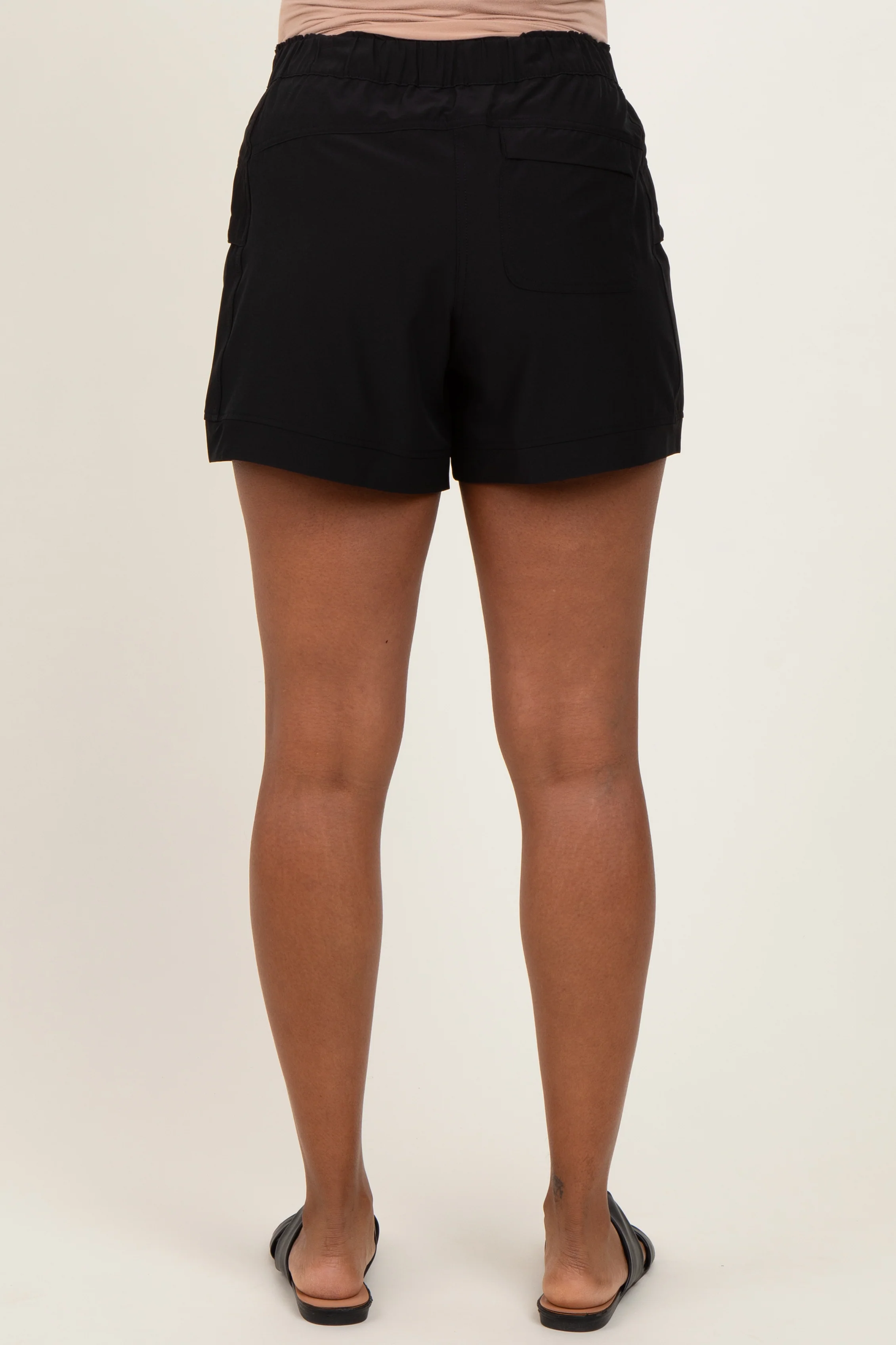 Black Elastic Cargo Maternity Shorts - Image 4