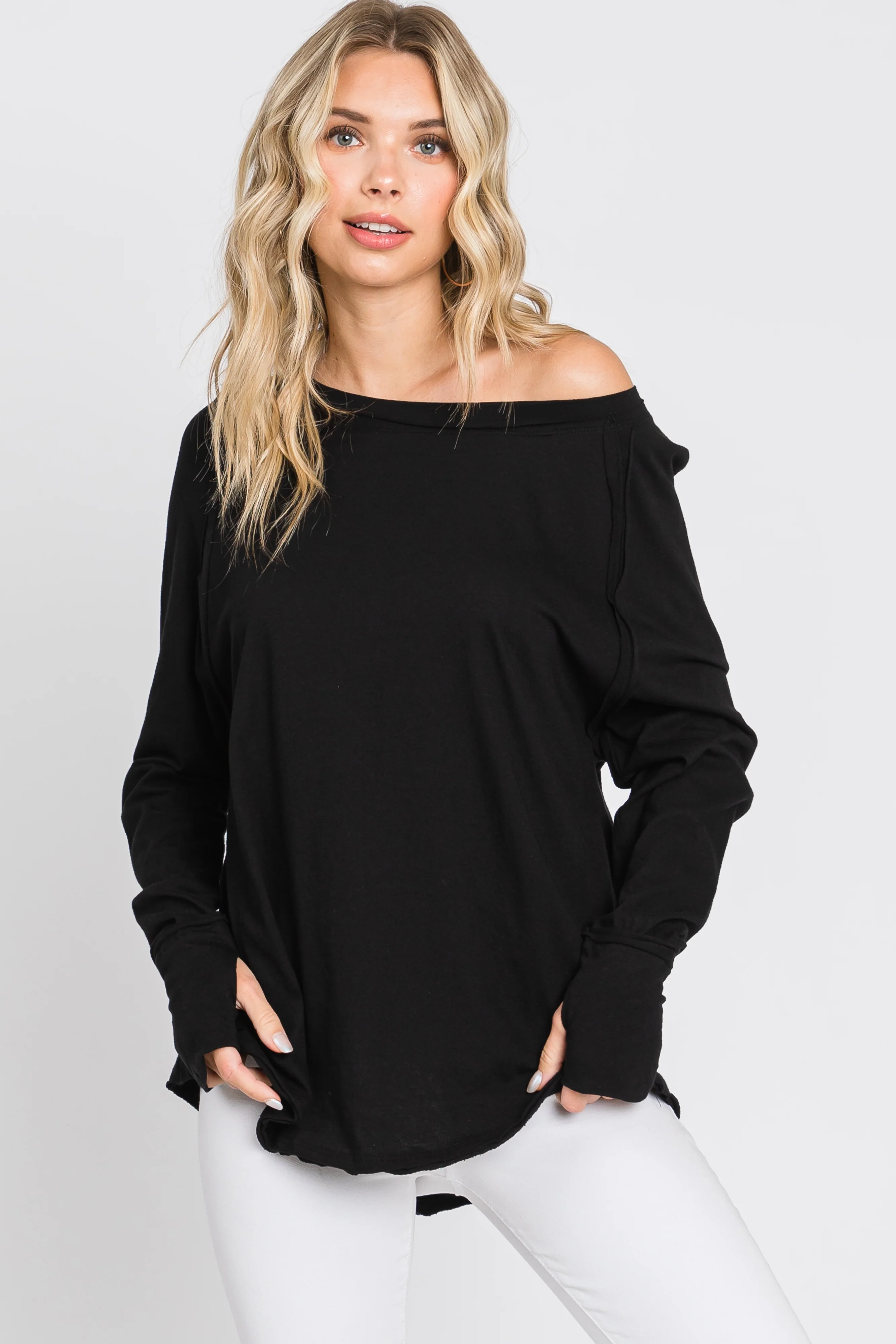 Black Exposed Seam Long Sleeve Maternity Top - Image 4