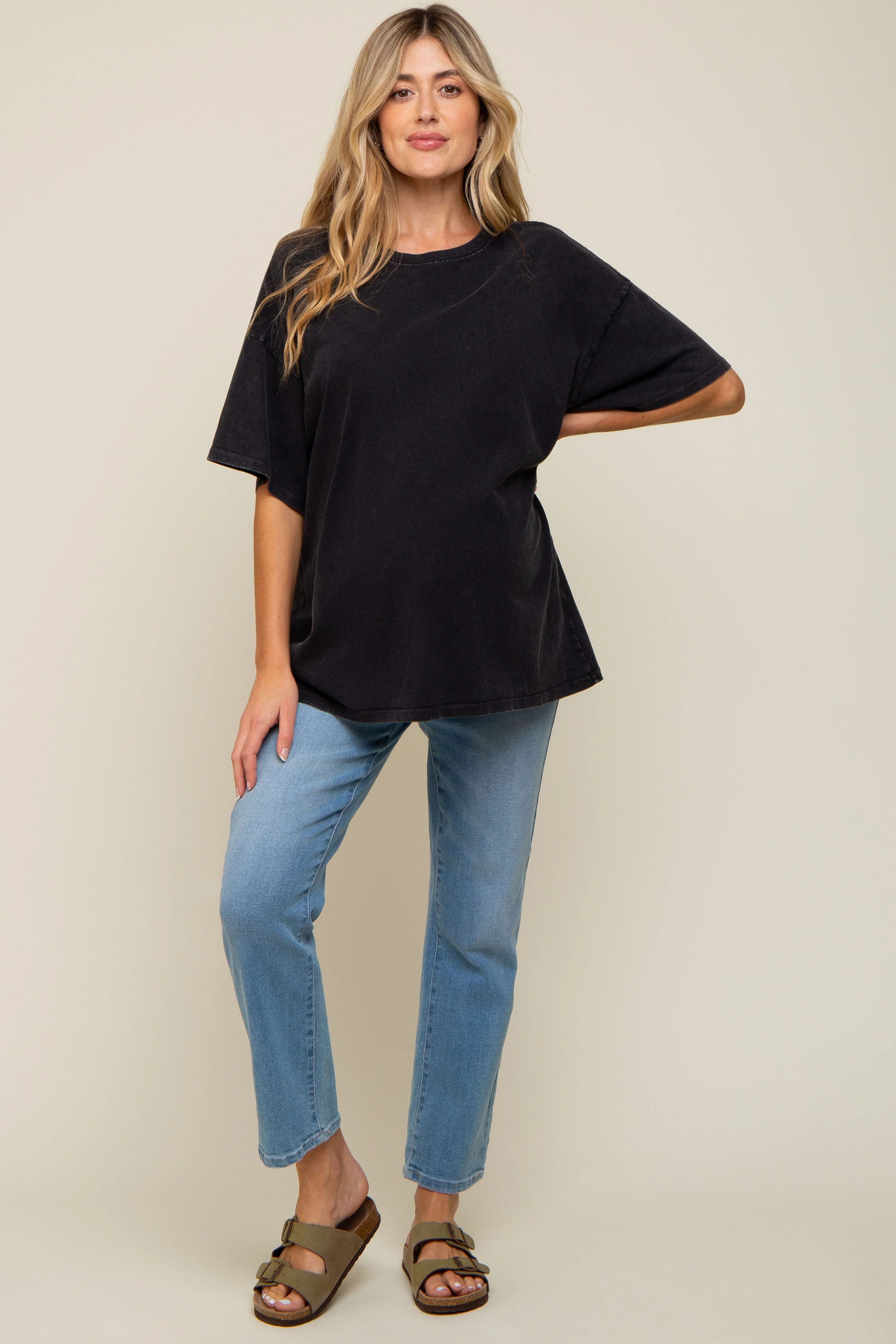 Black Faded Oversized Maternity T-Shirt - Image 4