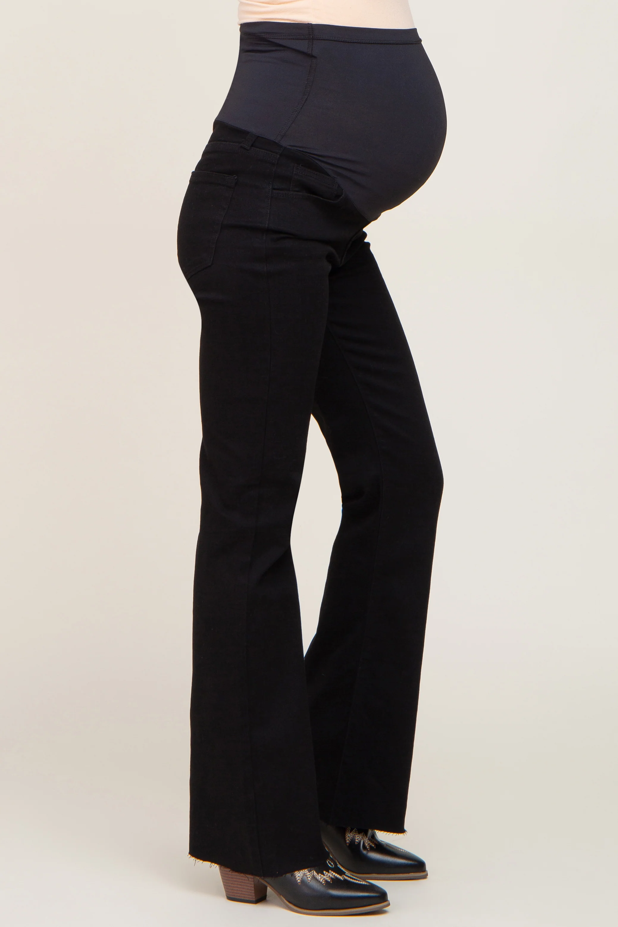 Black Flare Leg Raw Hem Maternity Jeans - Image 4