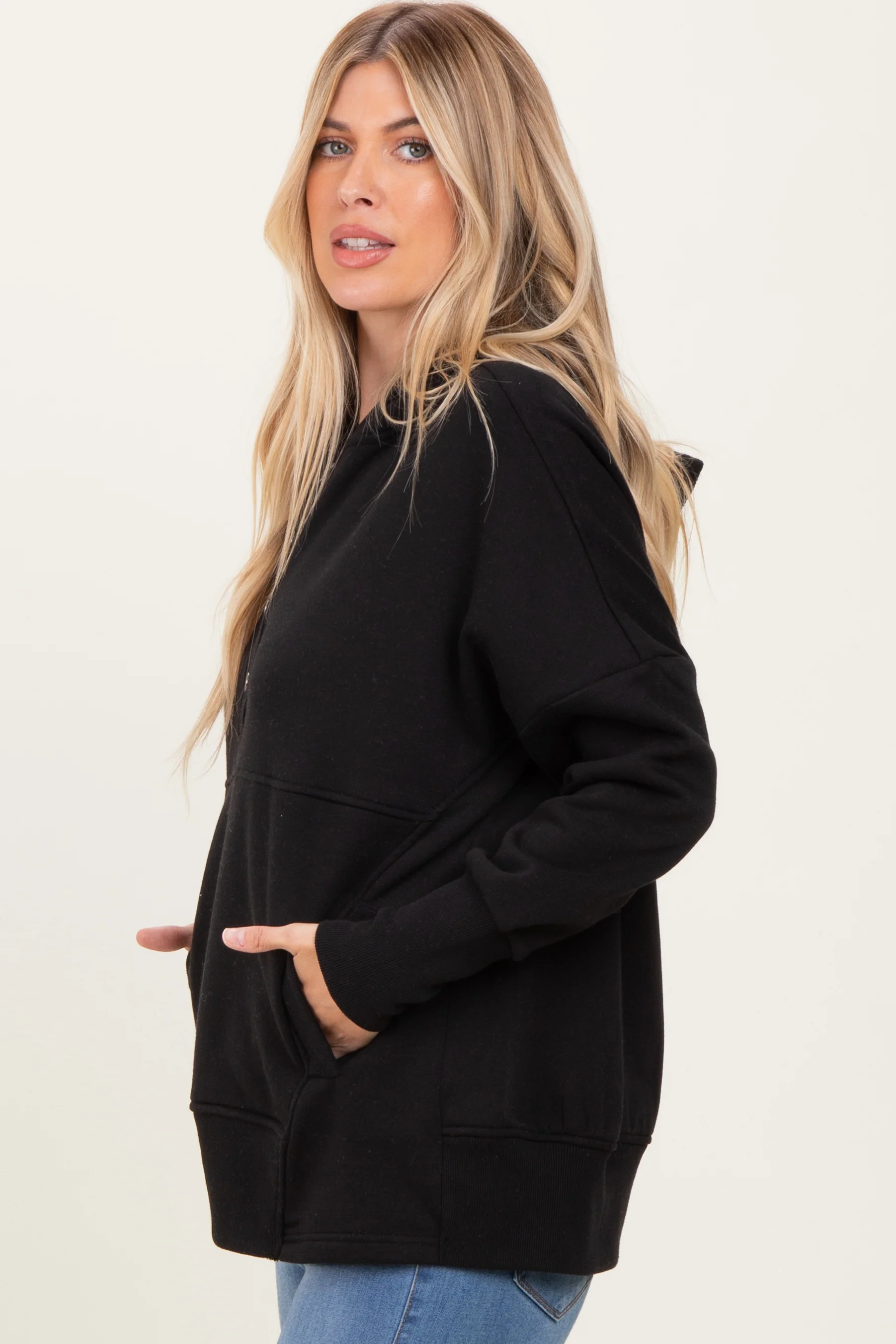 Black Fleece Snap Button Hoodie - Image 3