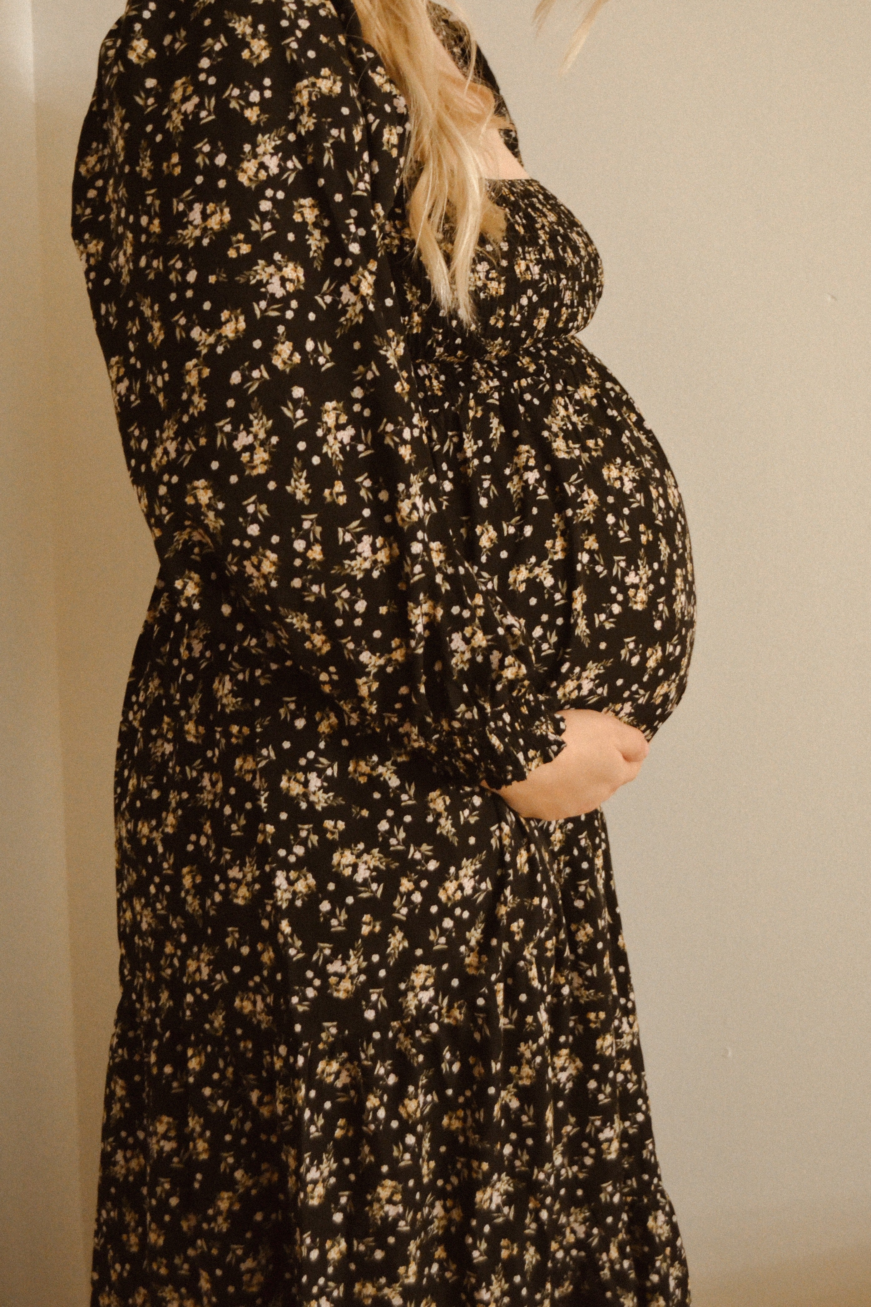 Black Floral Smocked Long Sleeve Maternity Maxi Dress - Image 6