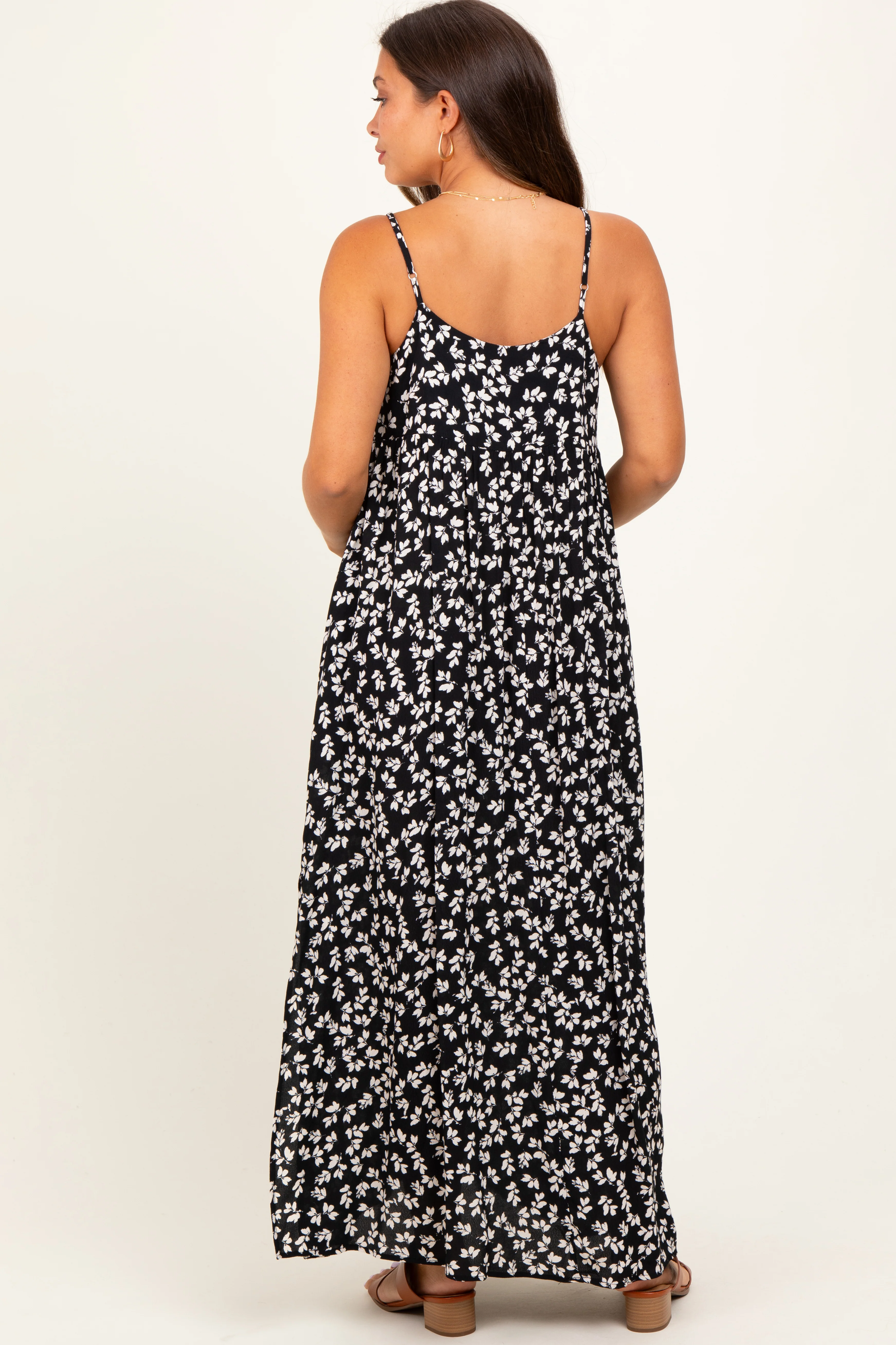 Black Floral V-Neck Maternity Maxi Dress - Image 4
