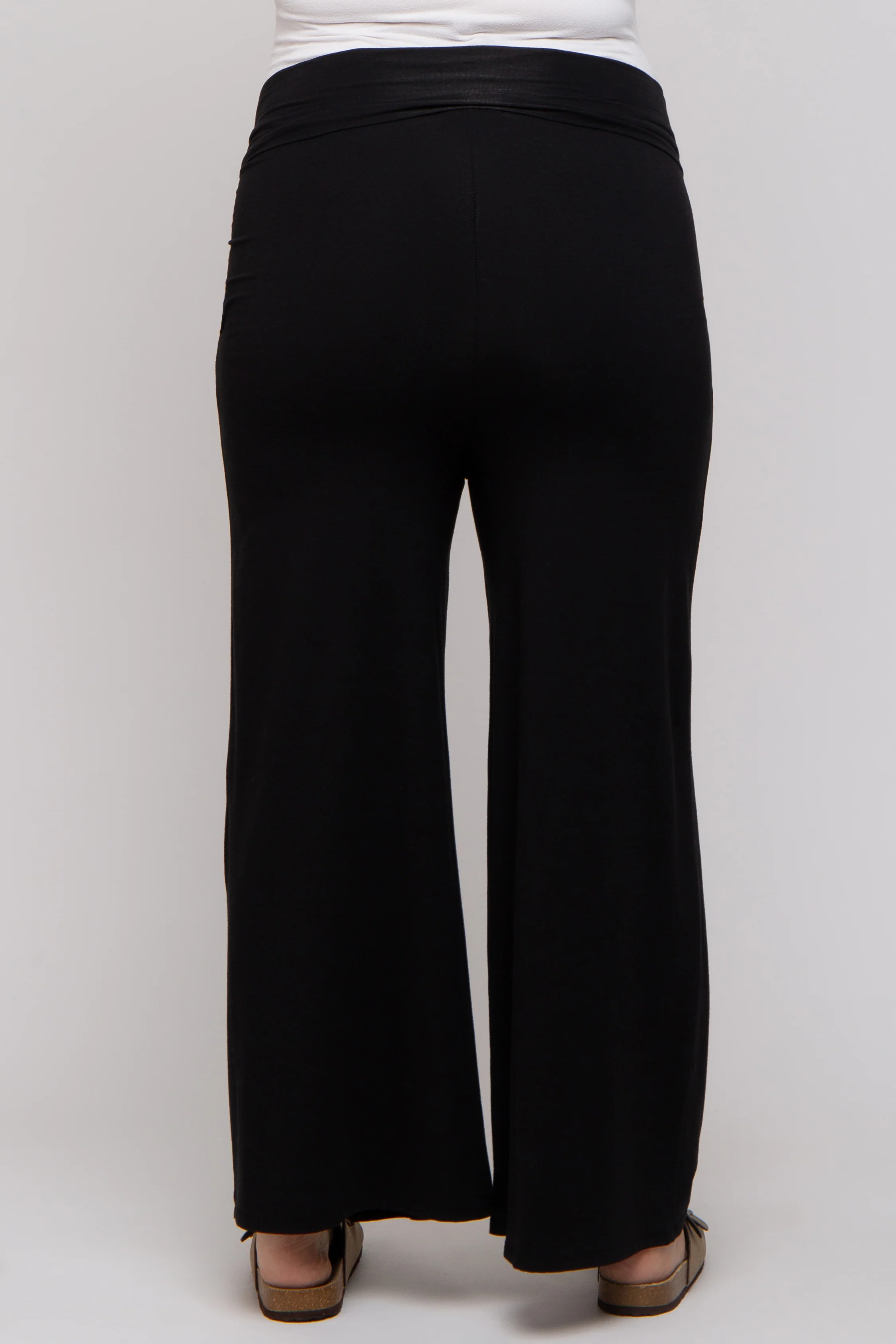 Black Foldover Band Wide Leg Maternity Plus Lounge Pants - Image 4