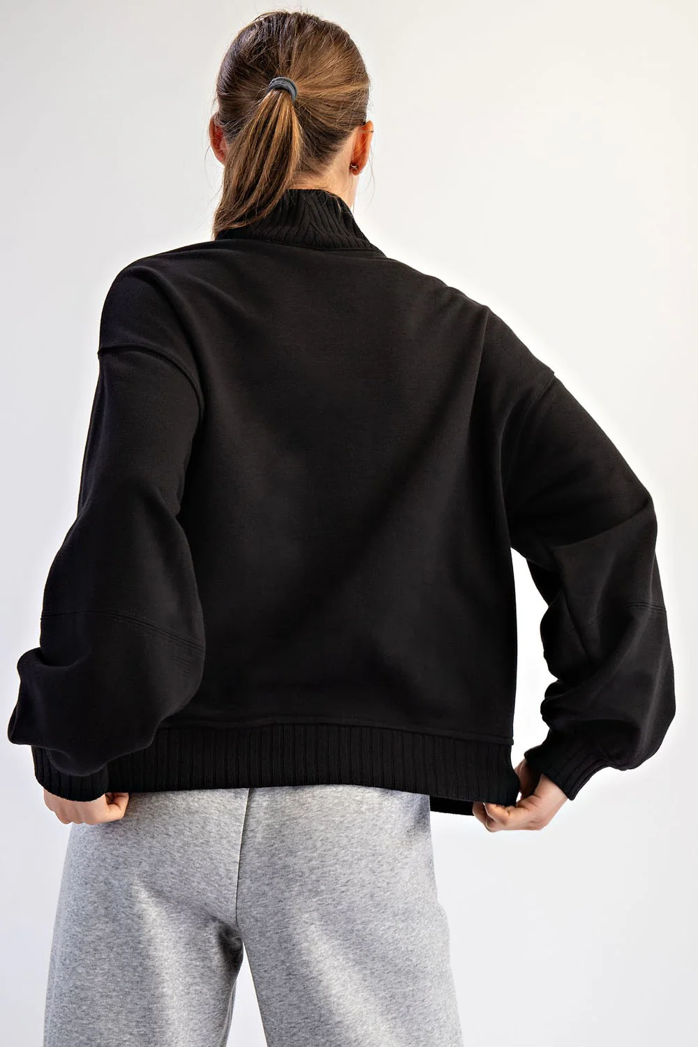 Black French Terry Quarter Zip Pullover - Image 4