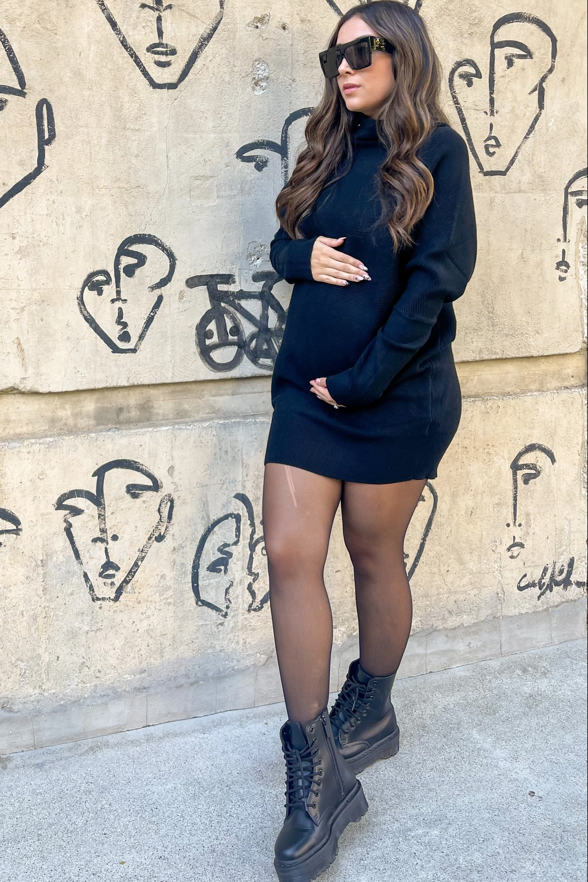 Black Funnel Neck Dolman Sleeve Maternity Mini Dress - Image 7