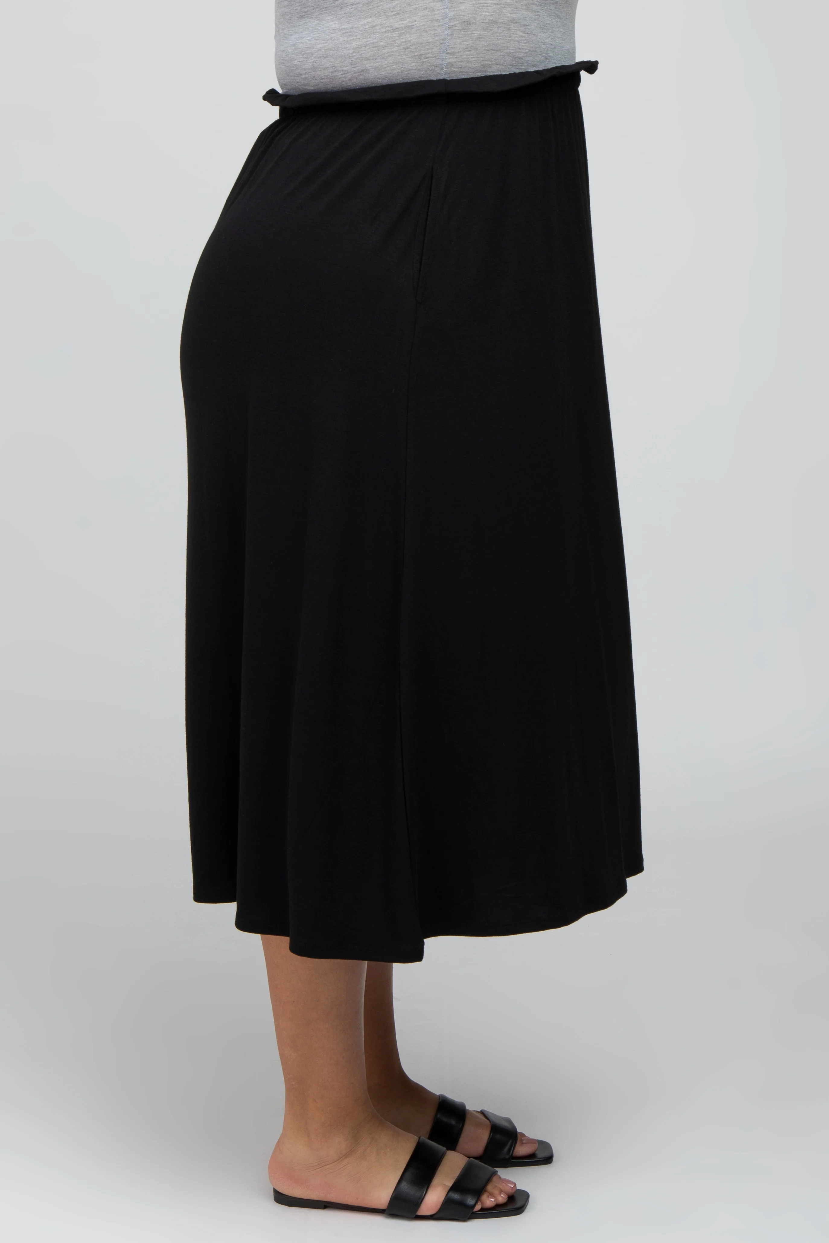 Black Gathered Waist Plus Midi Skirt - Image 4