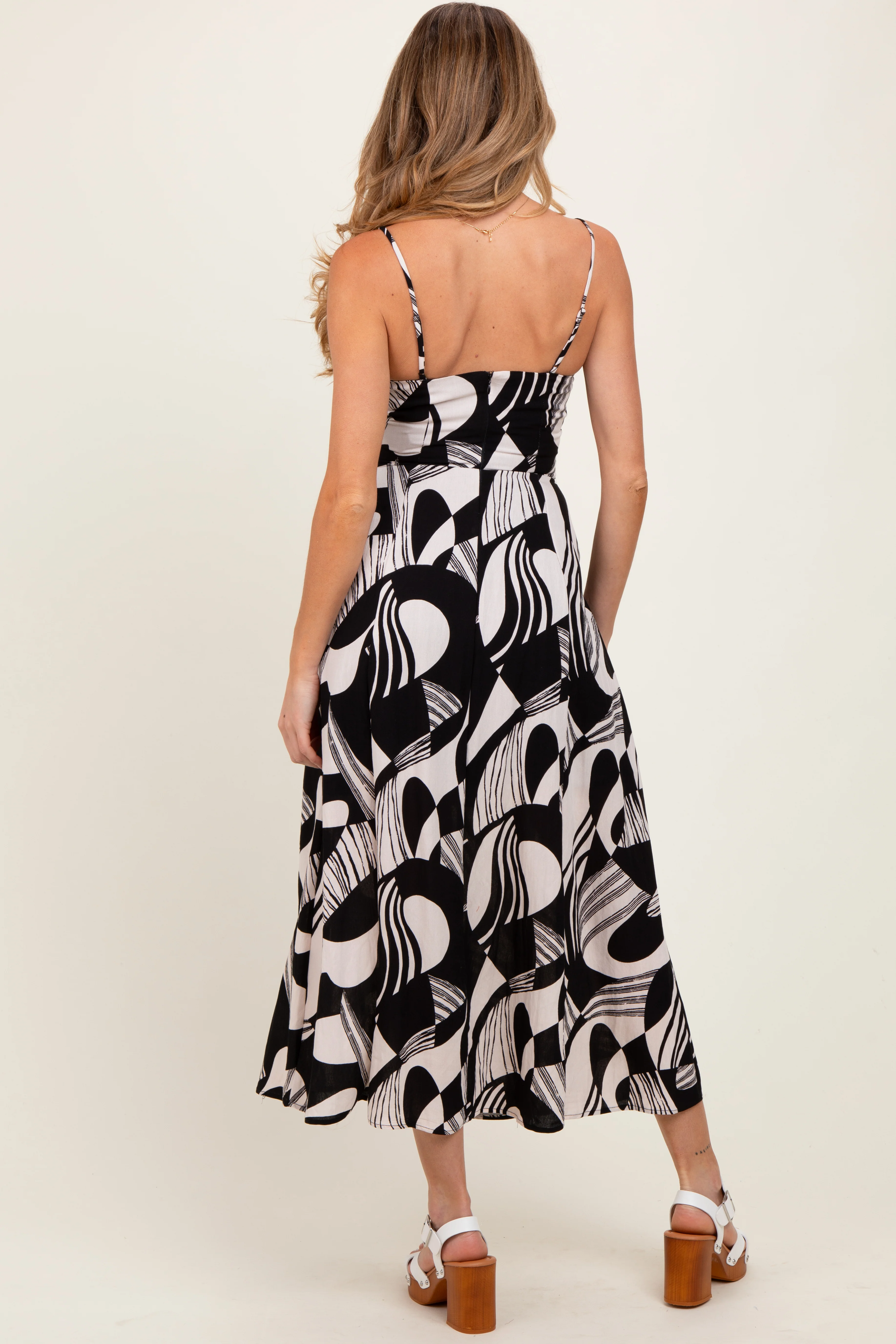 Black Geometric Print Sleeveless Maternity Maxi Dress - Image 4