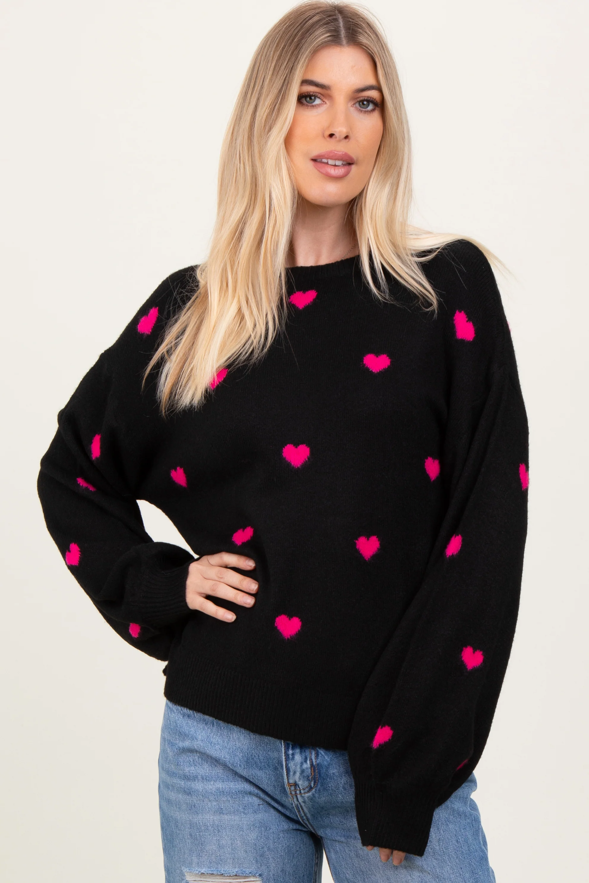 Black Heart Print Oversized Maternity Sweater - Image 5