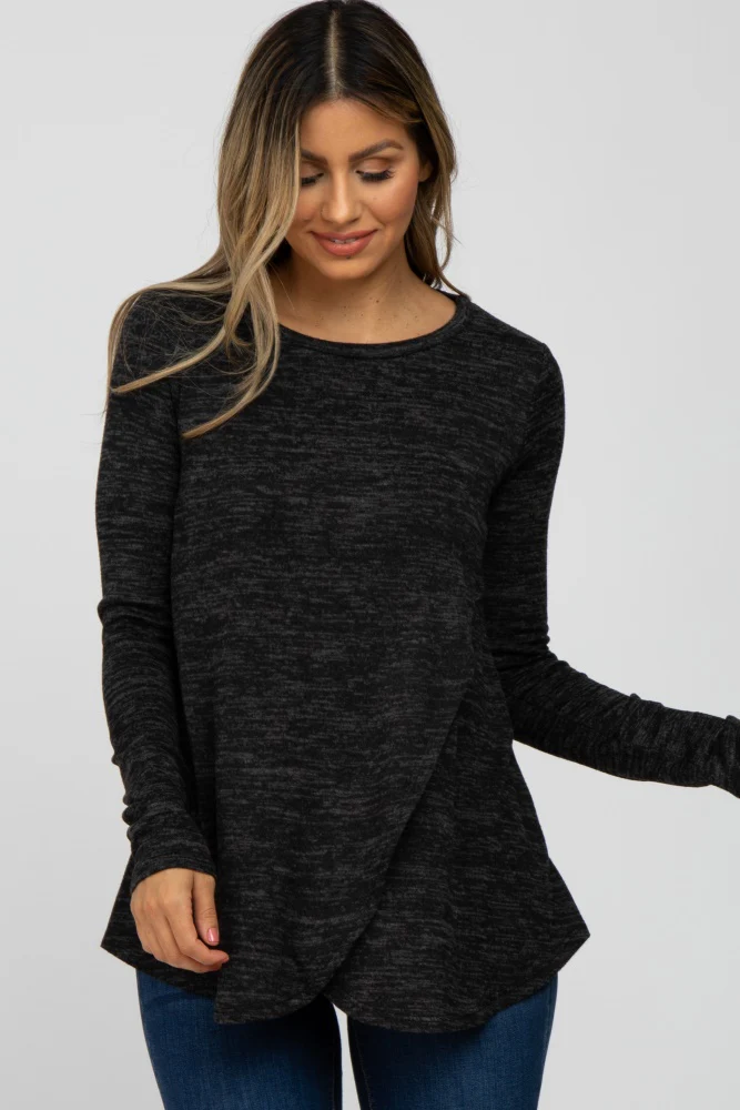 Black Heather Knit Layered Front Maternity/Nursing Top - Image 6