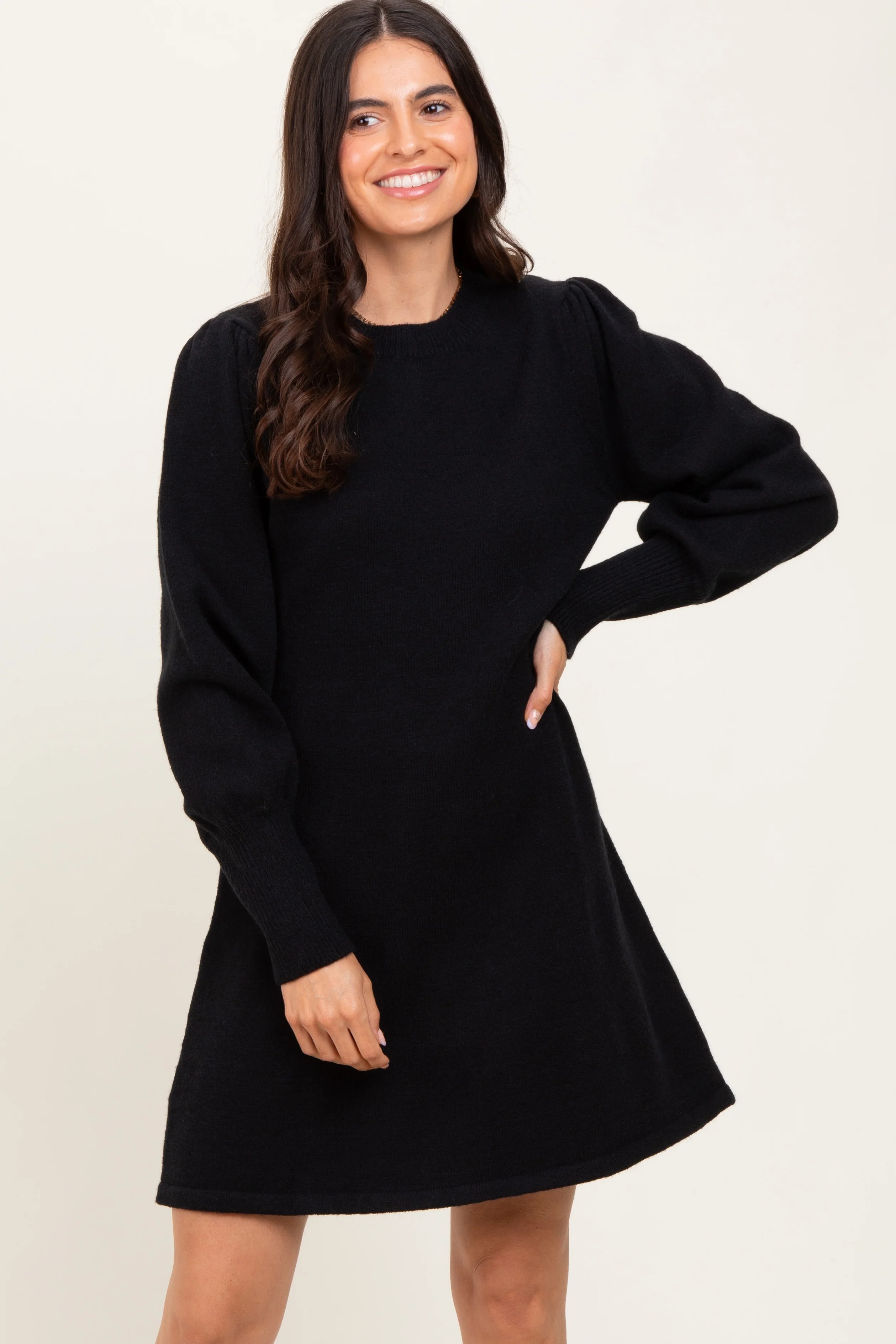 Black Knit Bubble Sleeve Maternity Mini Dress - Image 4