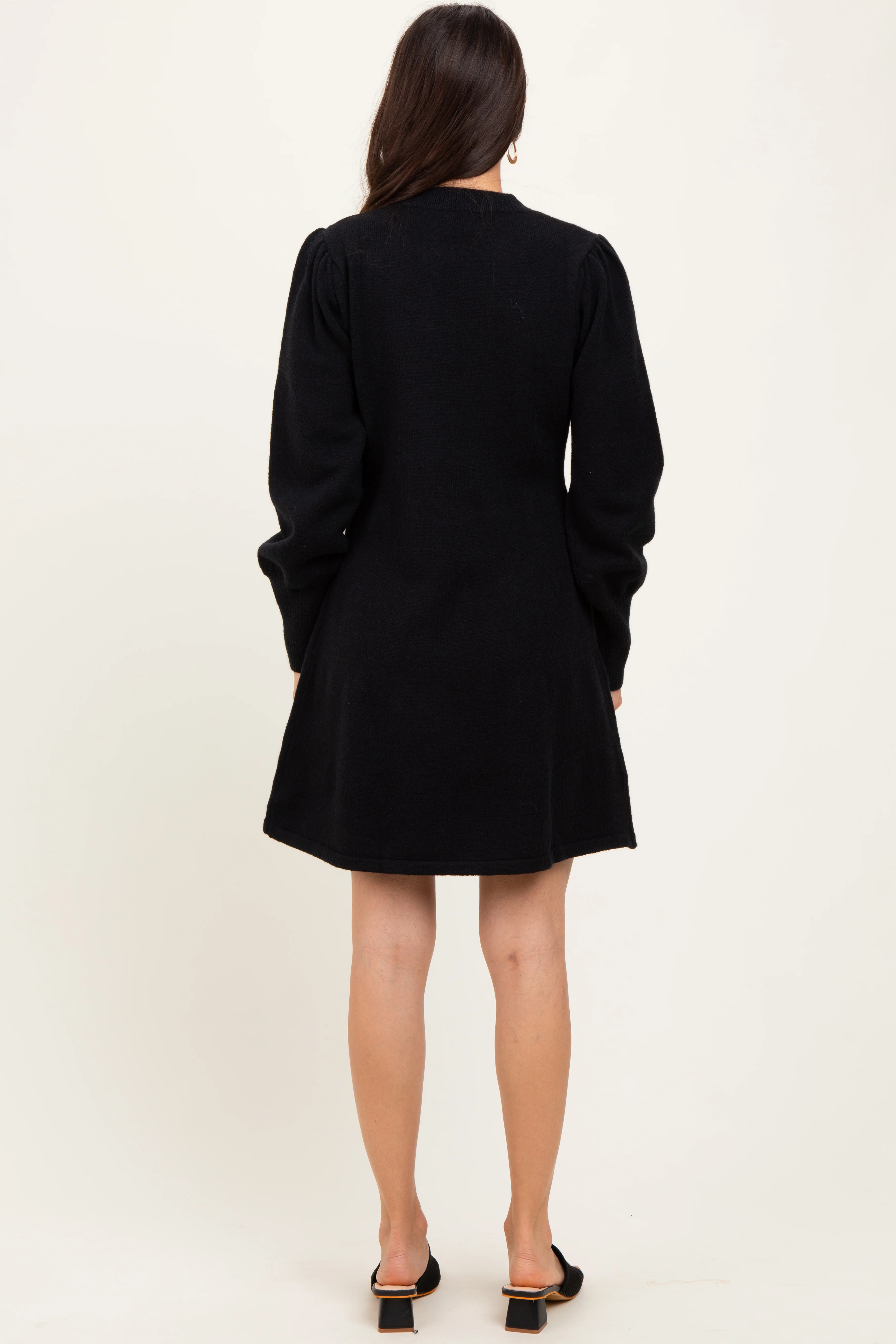 Black Knit Bubble Sleeve Mini Dress - Image 3