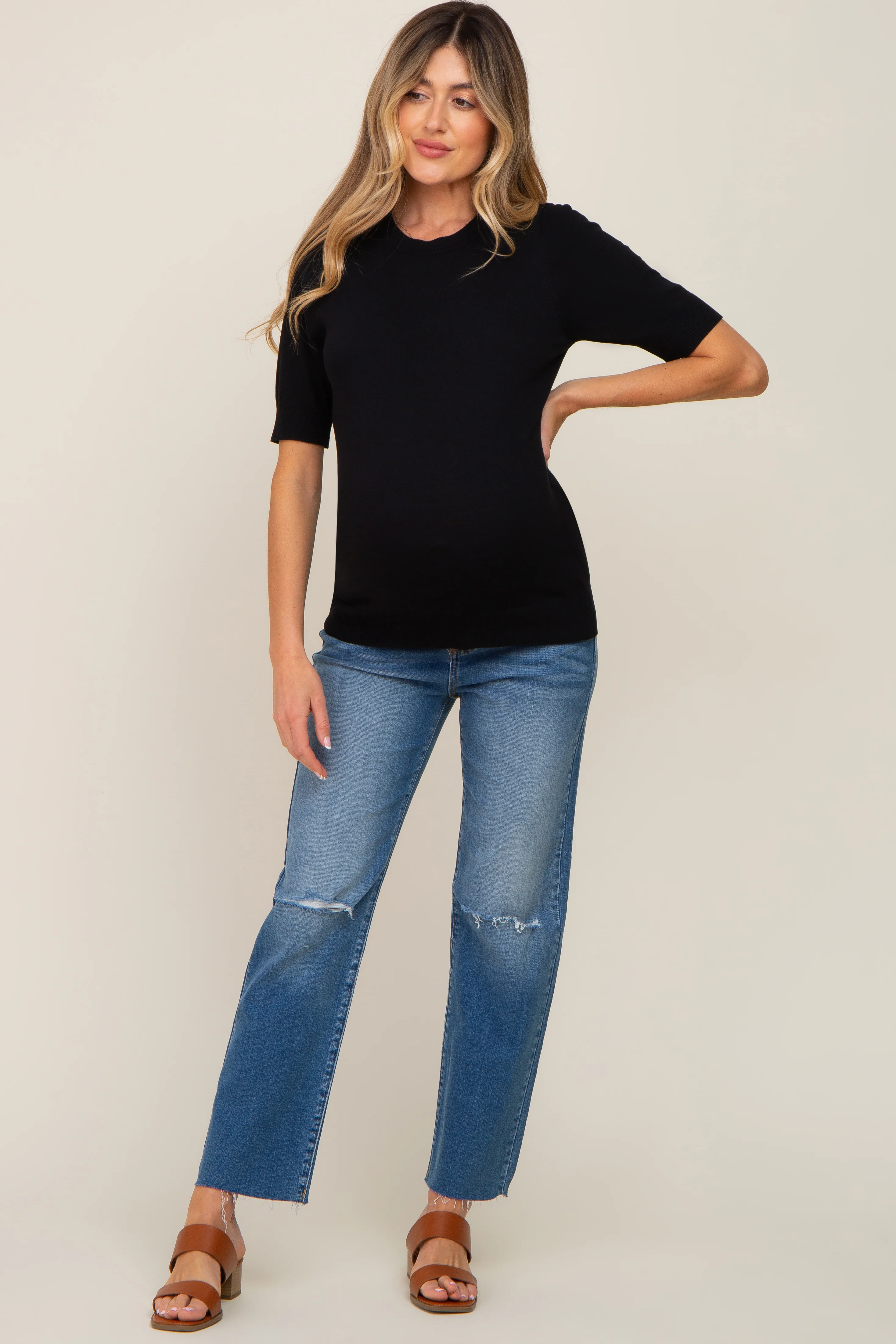 Black Knit Fitted Maternity Blouse - Image 5