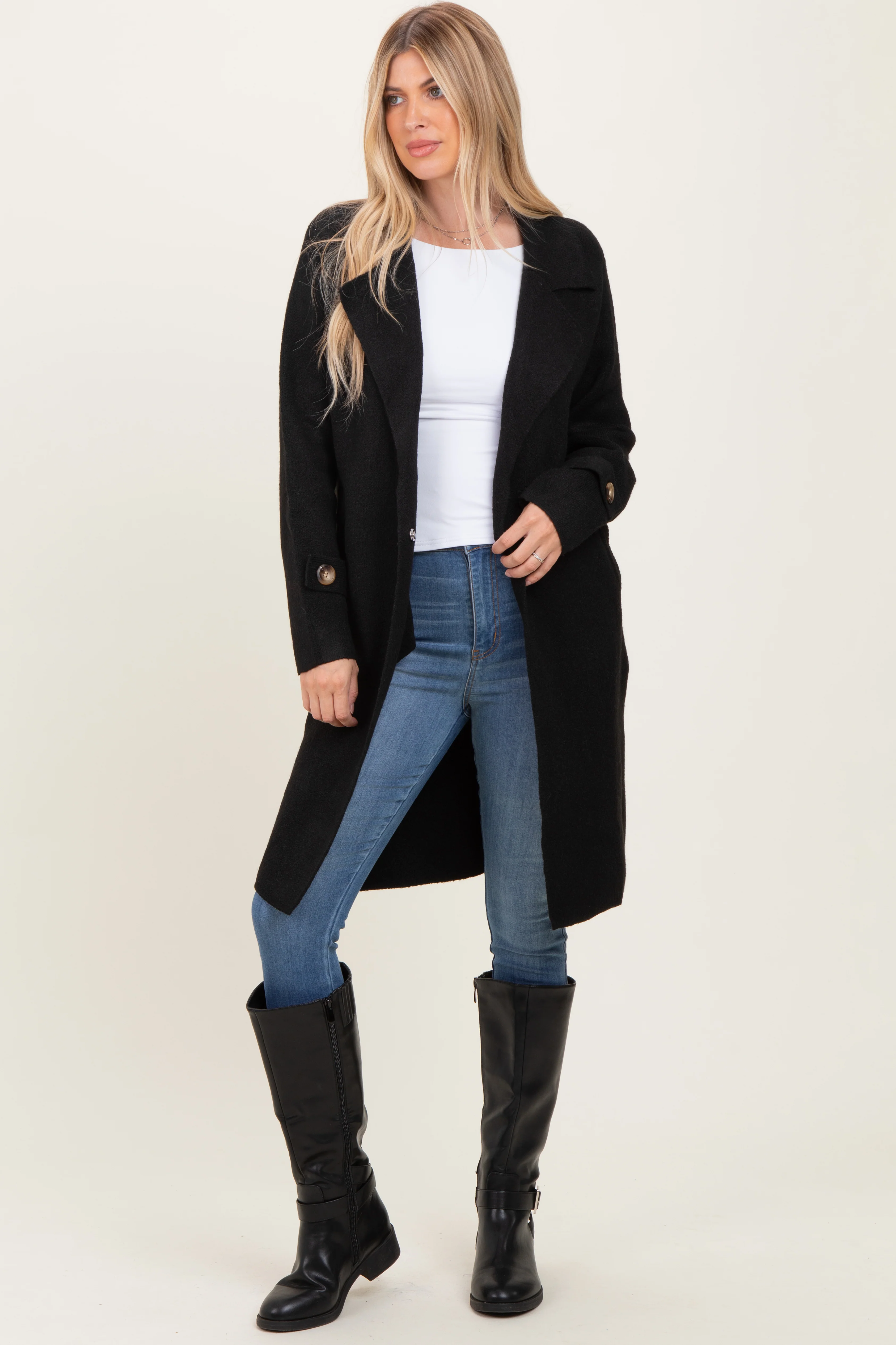 Black Knit Long Maternity Sweater Coat - Image 5