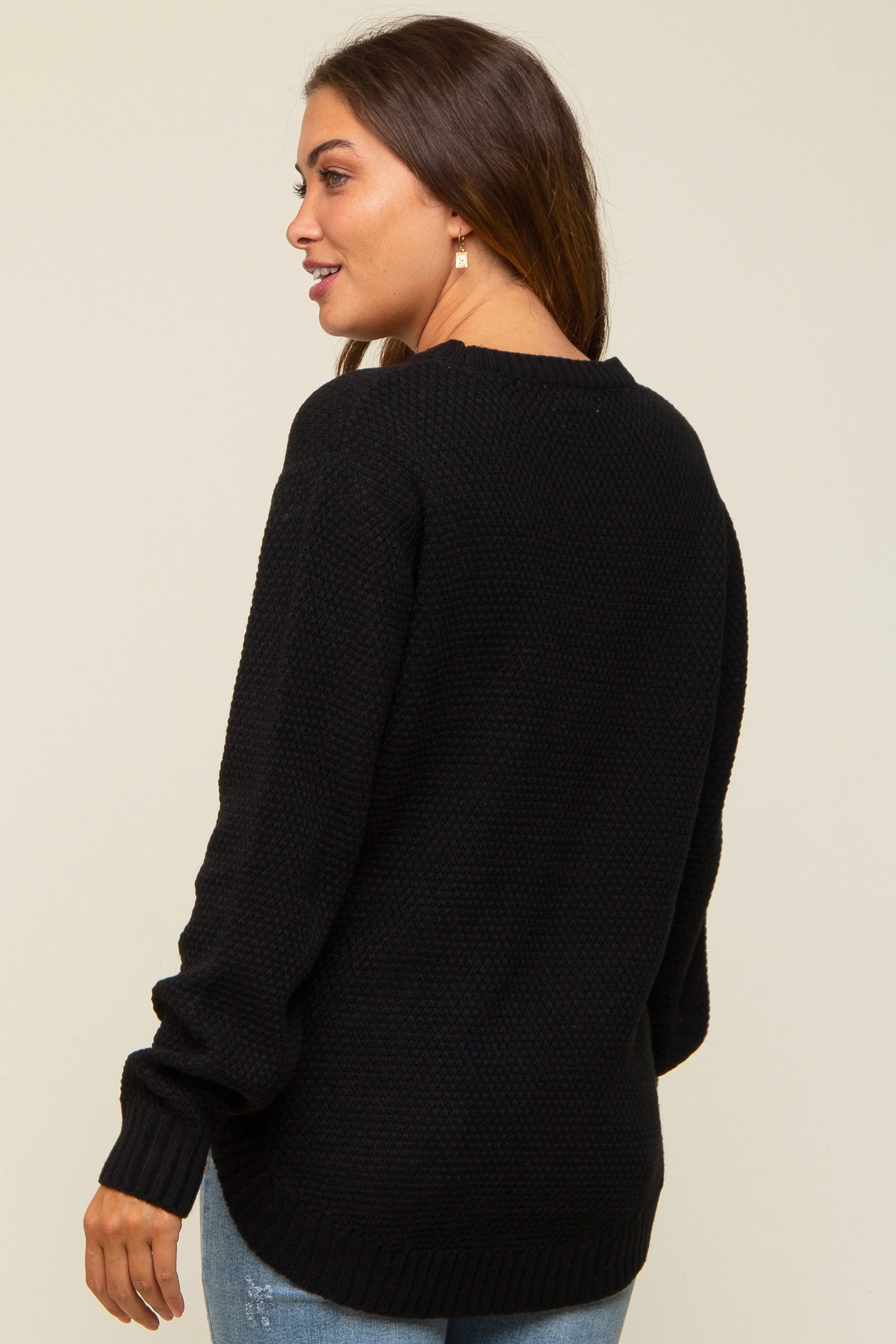 Black Knit Pullover Maternity Sweater - Image 3