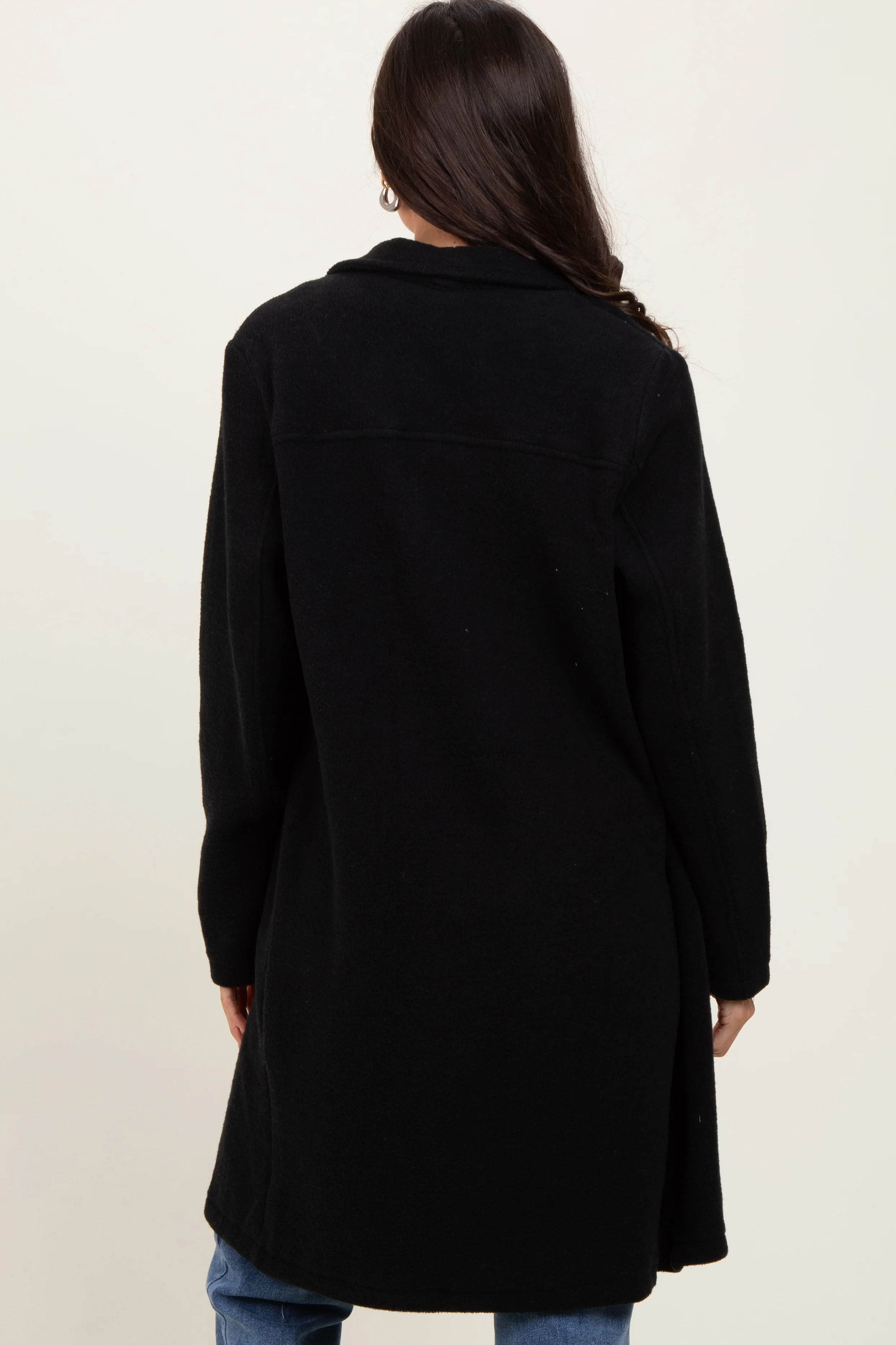 Black Knit Relaxed Fit Coat Jacket - Image 4