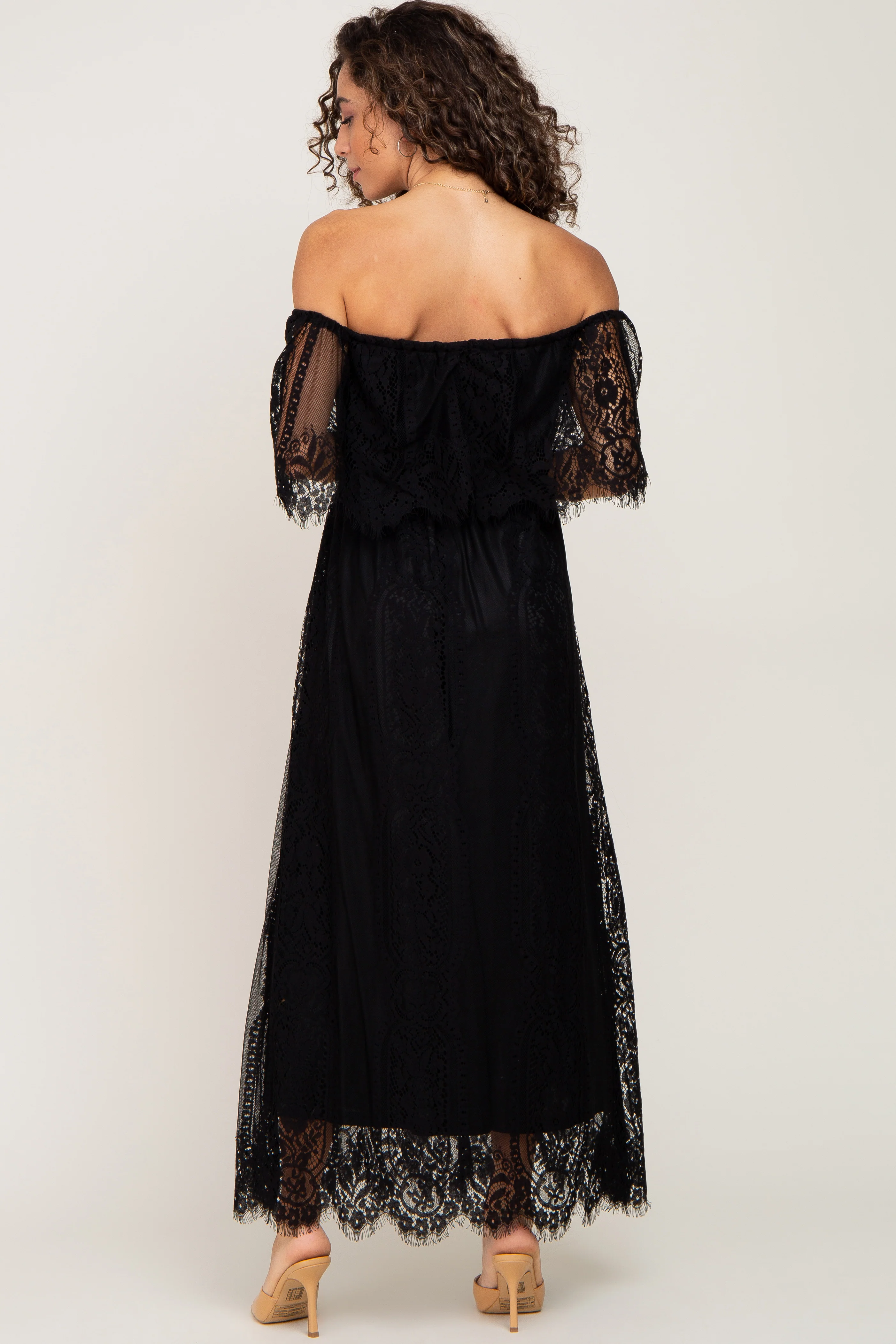 Black Lace Off Shoulder Maxi Dress - Image 3