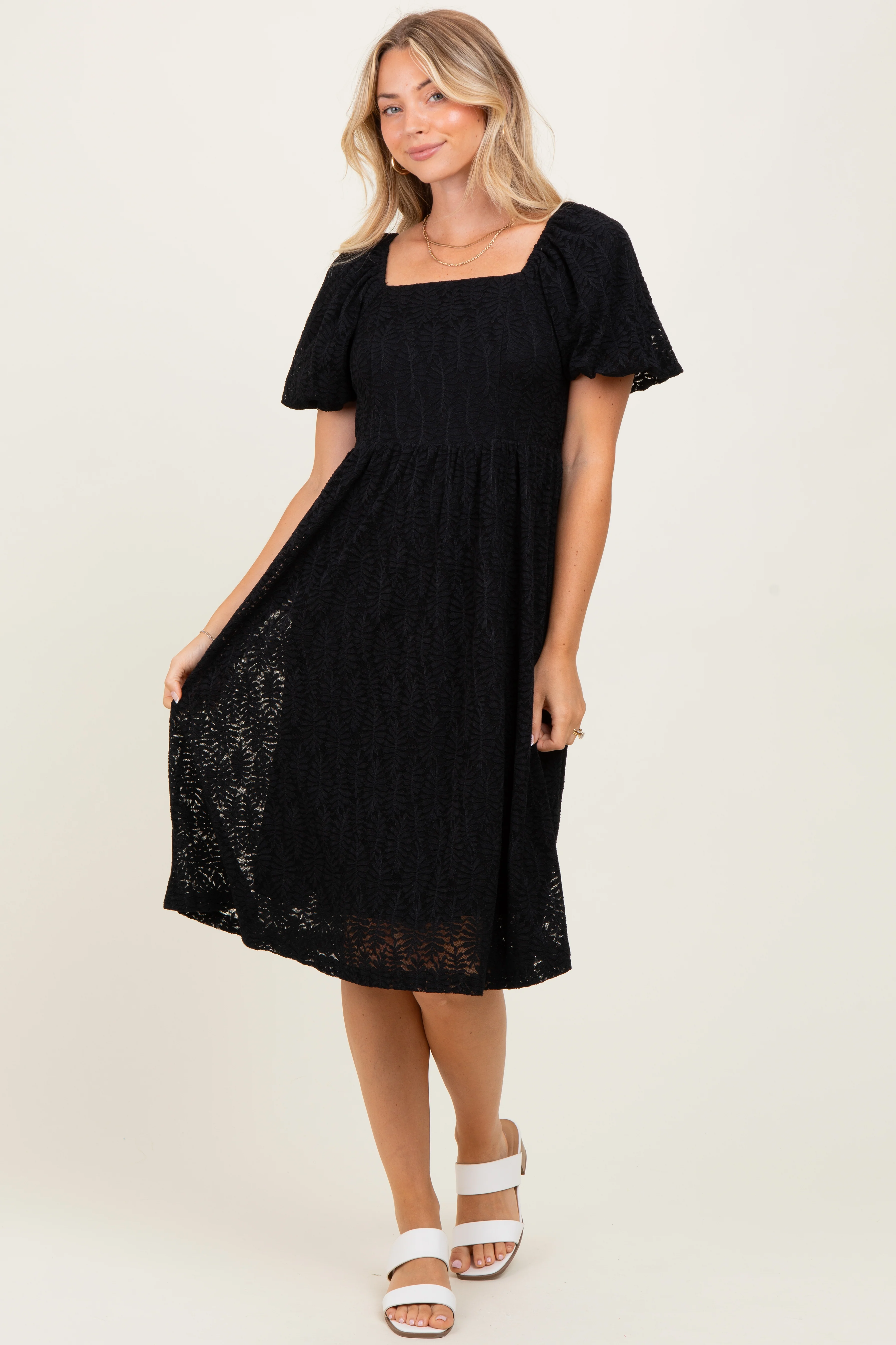 Black Lace Square Neck Dress - Image 2