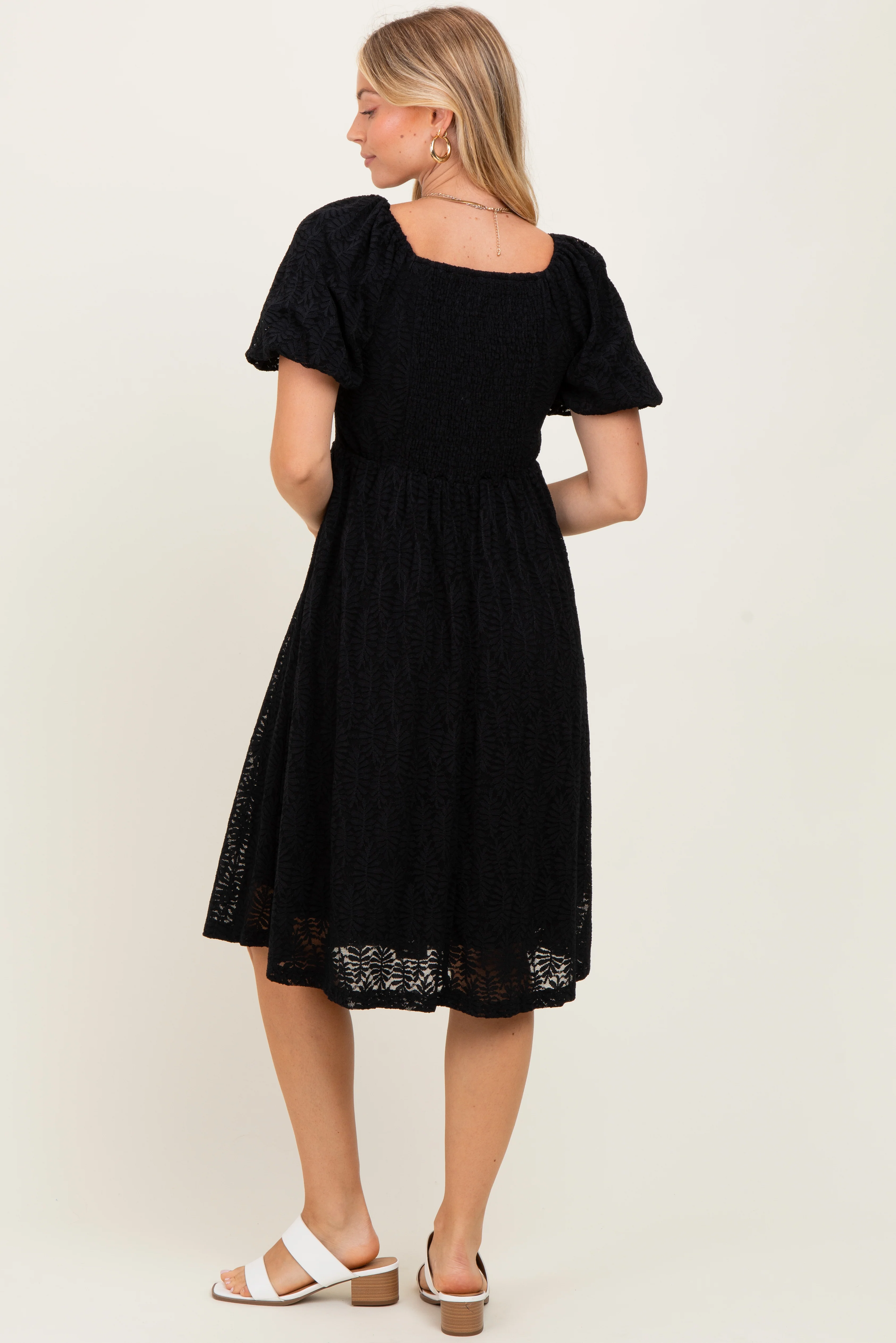 Black Lace Square Neck Dress - Image 3